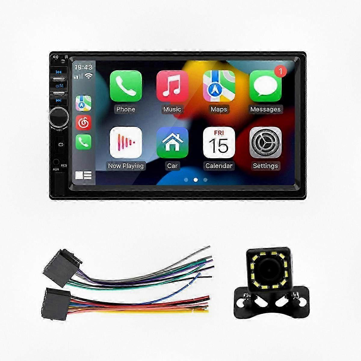 7 Inch Double Din Car Stereo with Apple CarPlay & Android Auto, Bluetooth, Mirror Link, Touchscreen for Most Vehicles