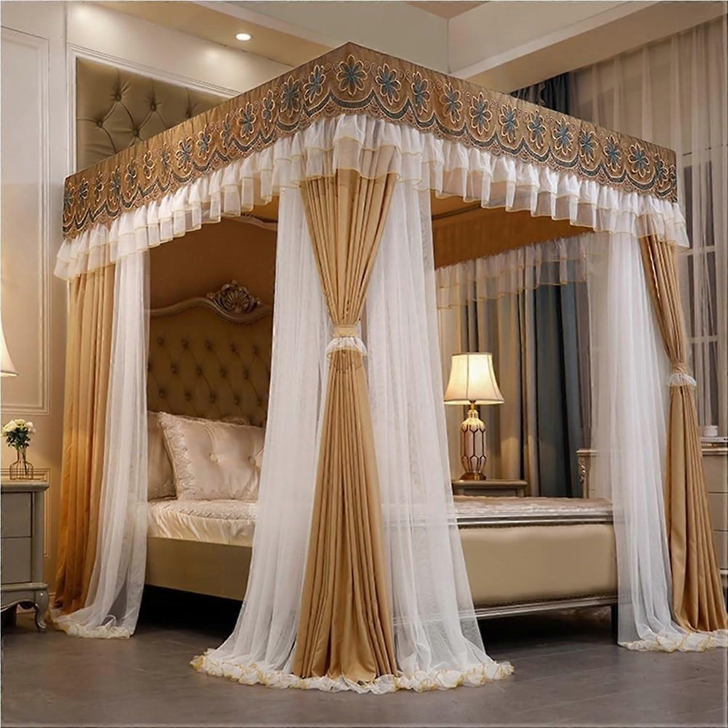 Himmel bed curta, 4 corners post bed canopy for privacy, beige, 200×220cm