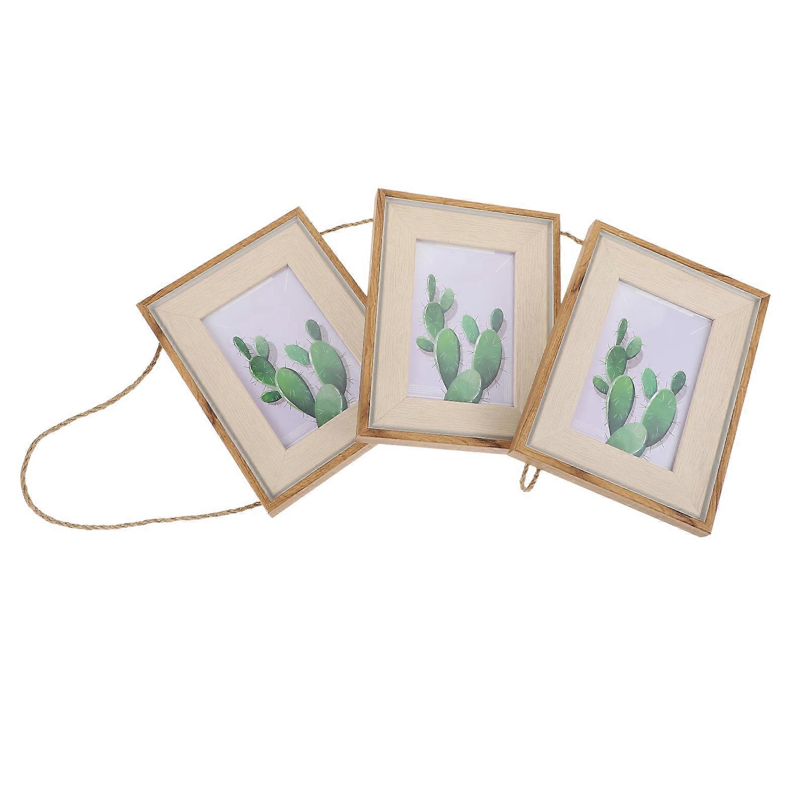 Retro Wall Triple Combination Picture Frame Rope Hanging Resin Photo Frame Home Decor Accessory