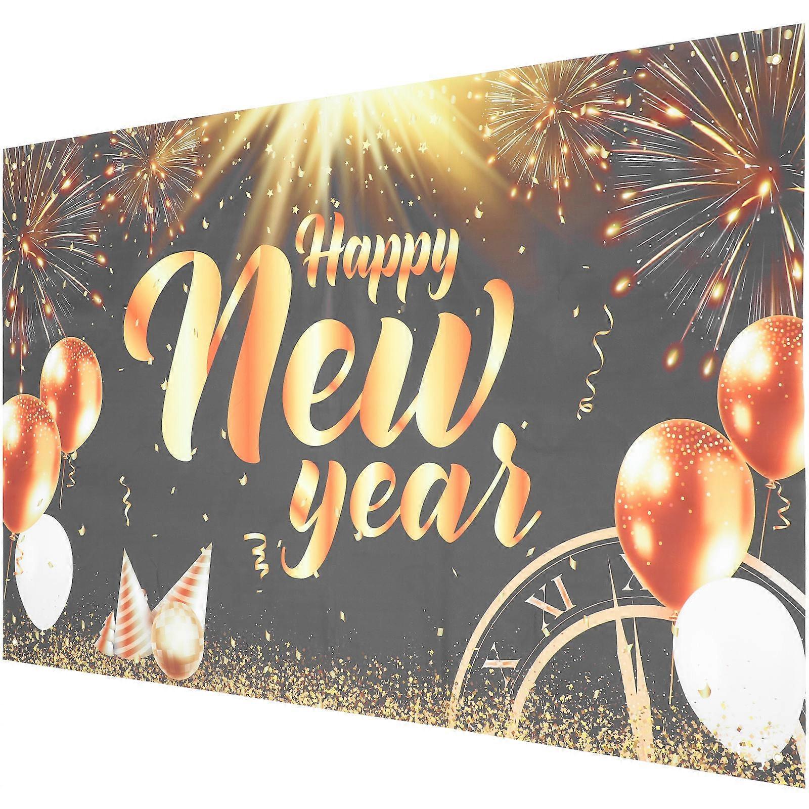Happy New Year Backdrop New Year Background Banner Photo Booth Prop Rectangular Gold 1Set