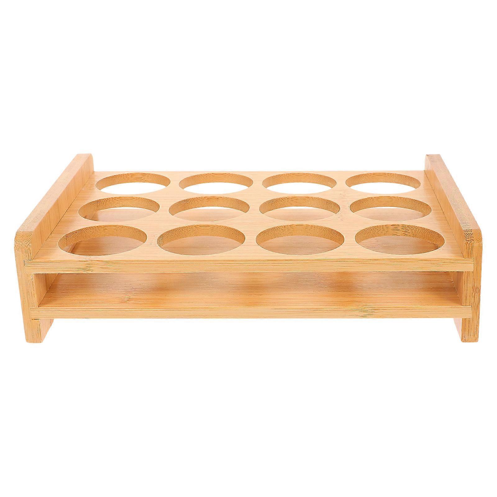 Bamboo Organizer with Countertop Holder for Whiskey Cups – Portable Spirits Serving Tray for Home Bar, Stable Glass Display Stand to Prevent Spills