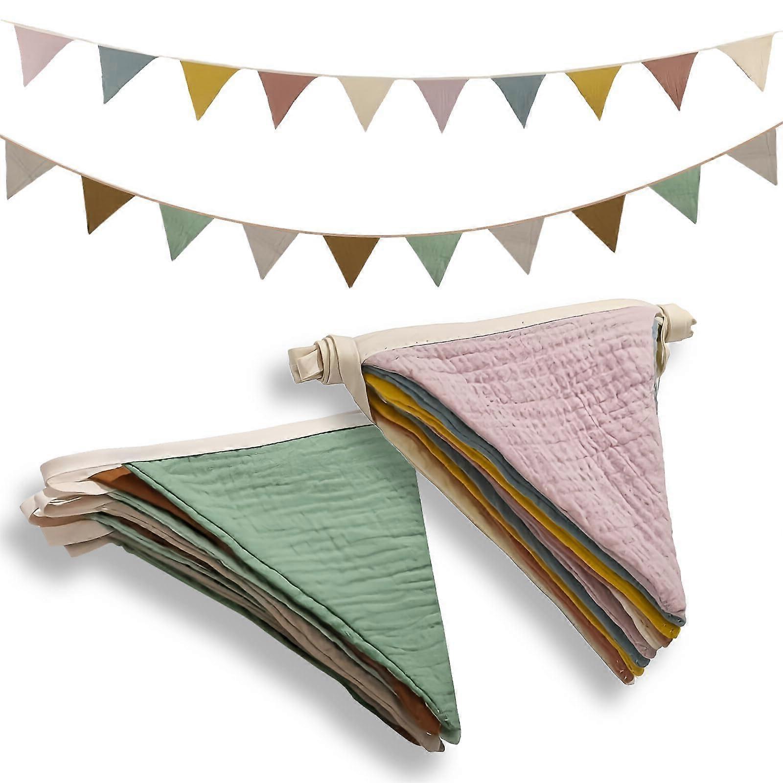 Pack of 2 Bunting 2.6 Metres, Organic Cotton, Soft  Playful, Nursery Baby Room Decoration, Multicoloured Triangle Flags
