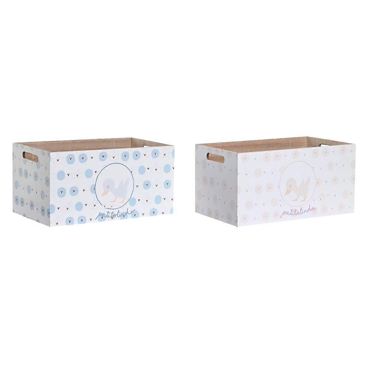 Storage Box DKD Home Decor Blue Pink MDF Wood 36 x 21 x 18 cm (2 Units)