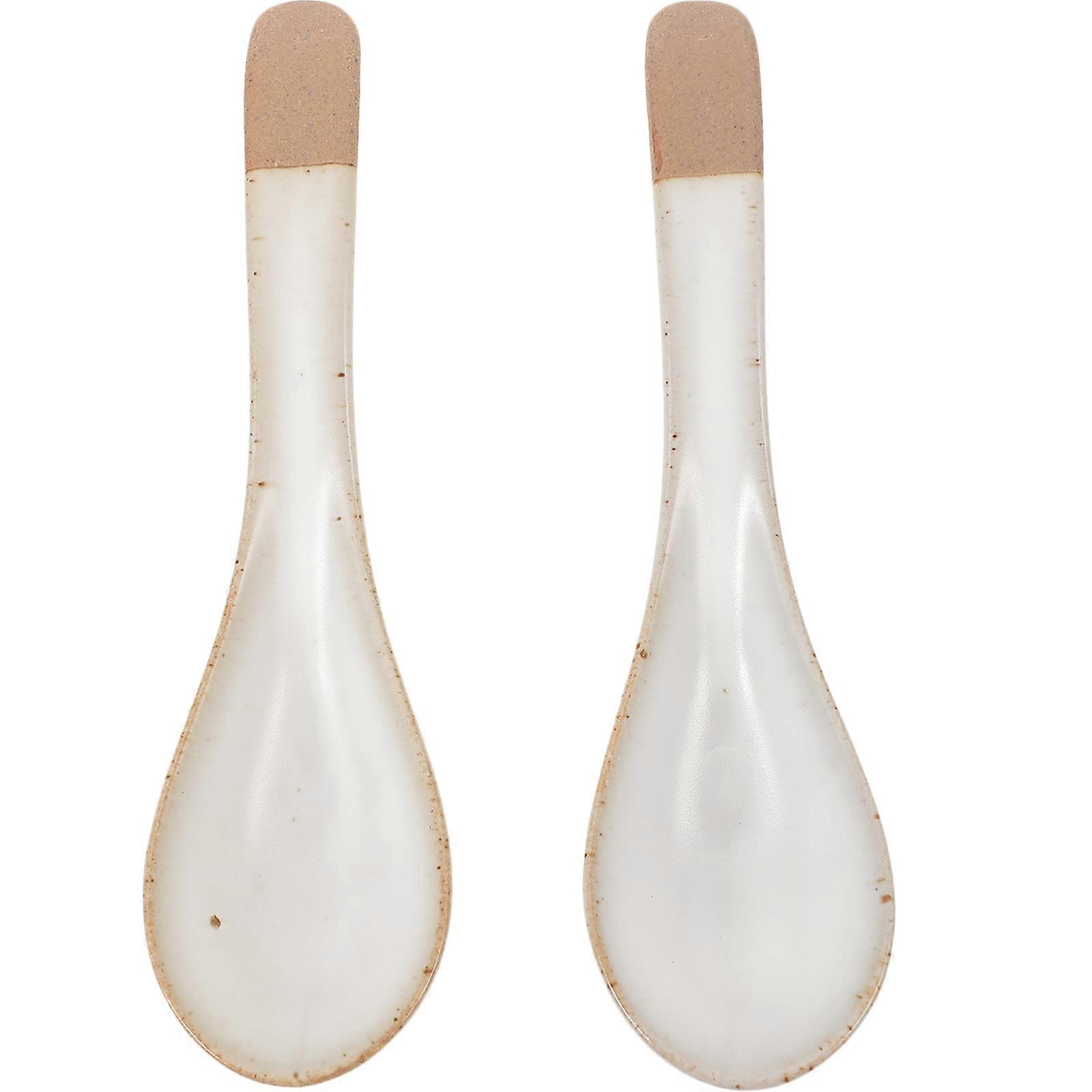 Retro Japanese Style Ceramic Spoons Set of 2 Nonslip Dessert Utensils for Home Use Ice Cream Soup and More
