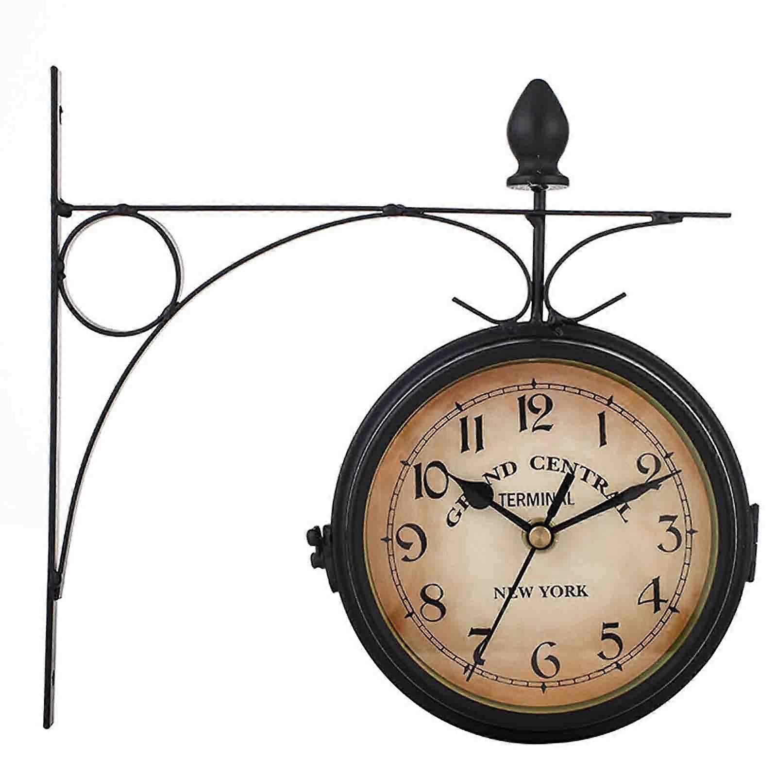 Double Sided Paddington Station Wall Clock, Antique Look Bracket, Garden Clock Ref: 7015