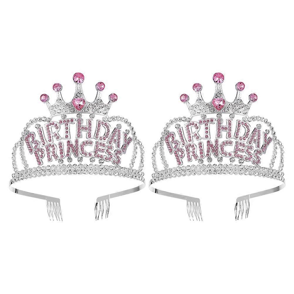 Happy Birthday Tiara Women Crown for Girls Rhinestone Durable Materials Versatile Usage 2Set