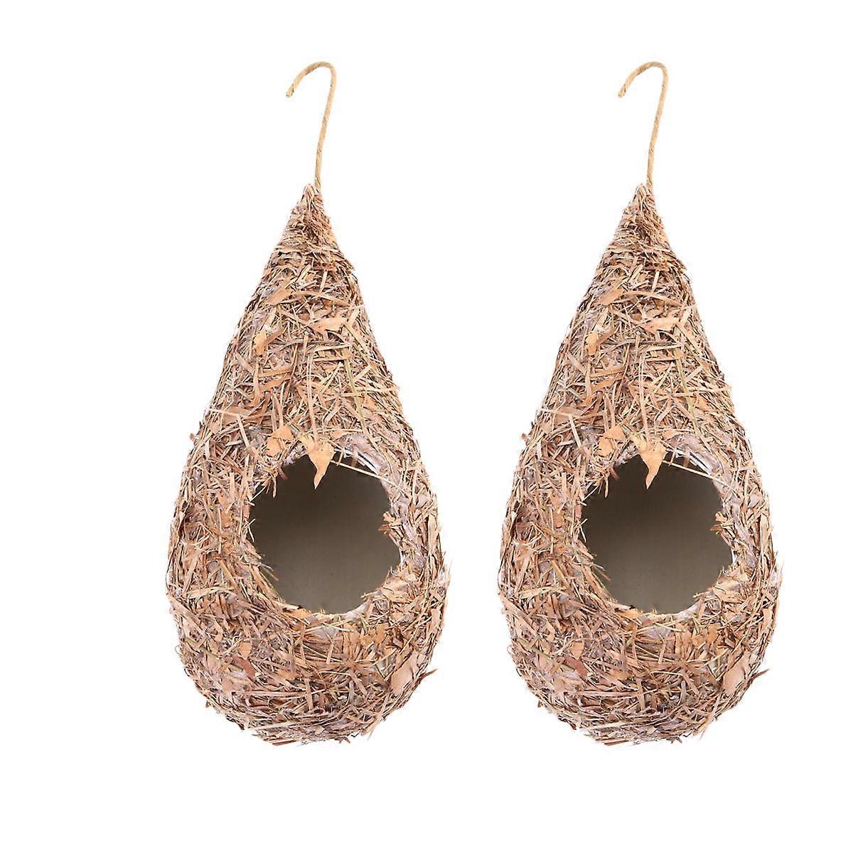 Hand-Woven Straw Bird's Nest Artificial Grass Weaving Nest Hanging Birds Living Place Light Brown 23.00X8.00X8.00CM Sleeping 2Set