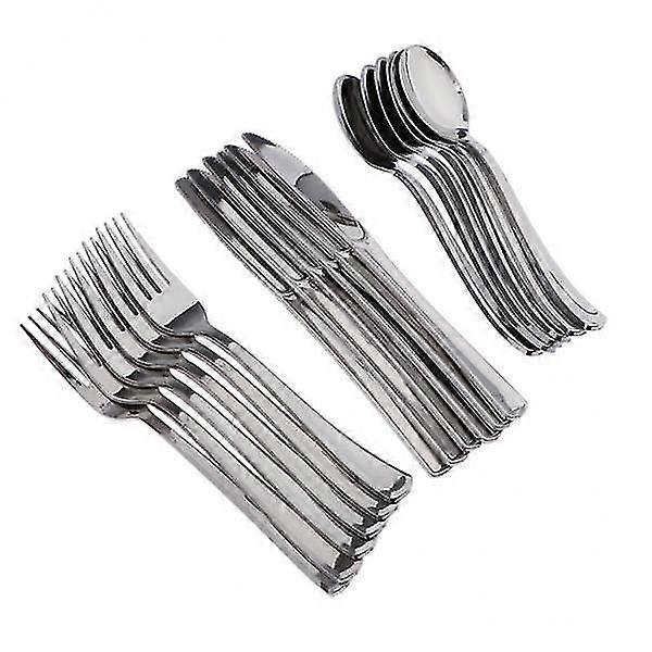 3x18pcs/lot Large Disposable Plastic Cutlery Set Forks Knives Spoons Silver