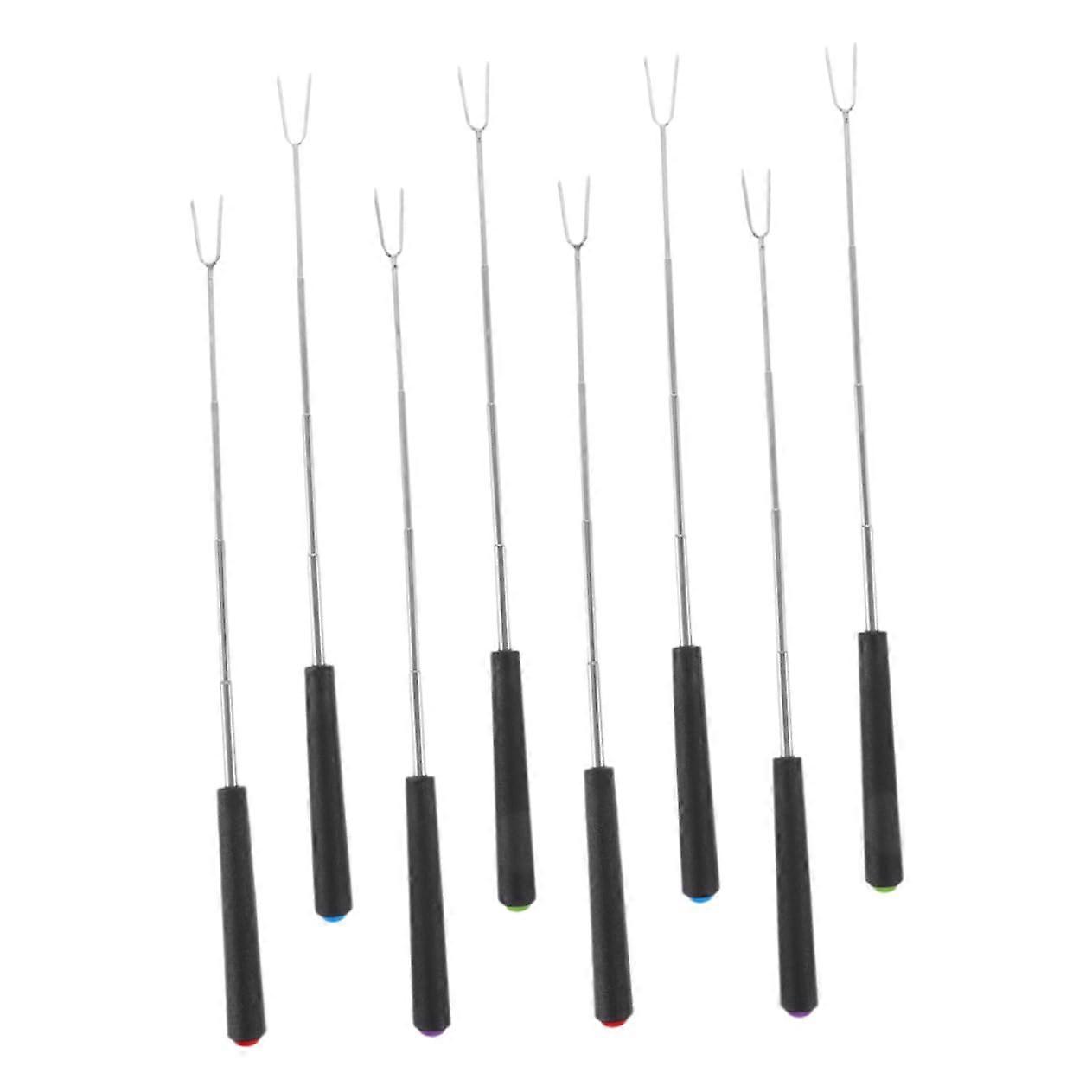 8Piece Set Barbecue Forks Hotdog Cooking Forks Mini Skewers Telescopic Fondue Forks Camping Spatula Roasting Rods