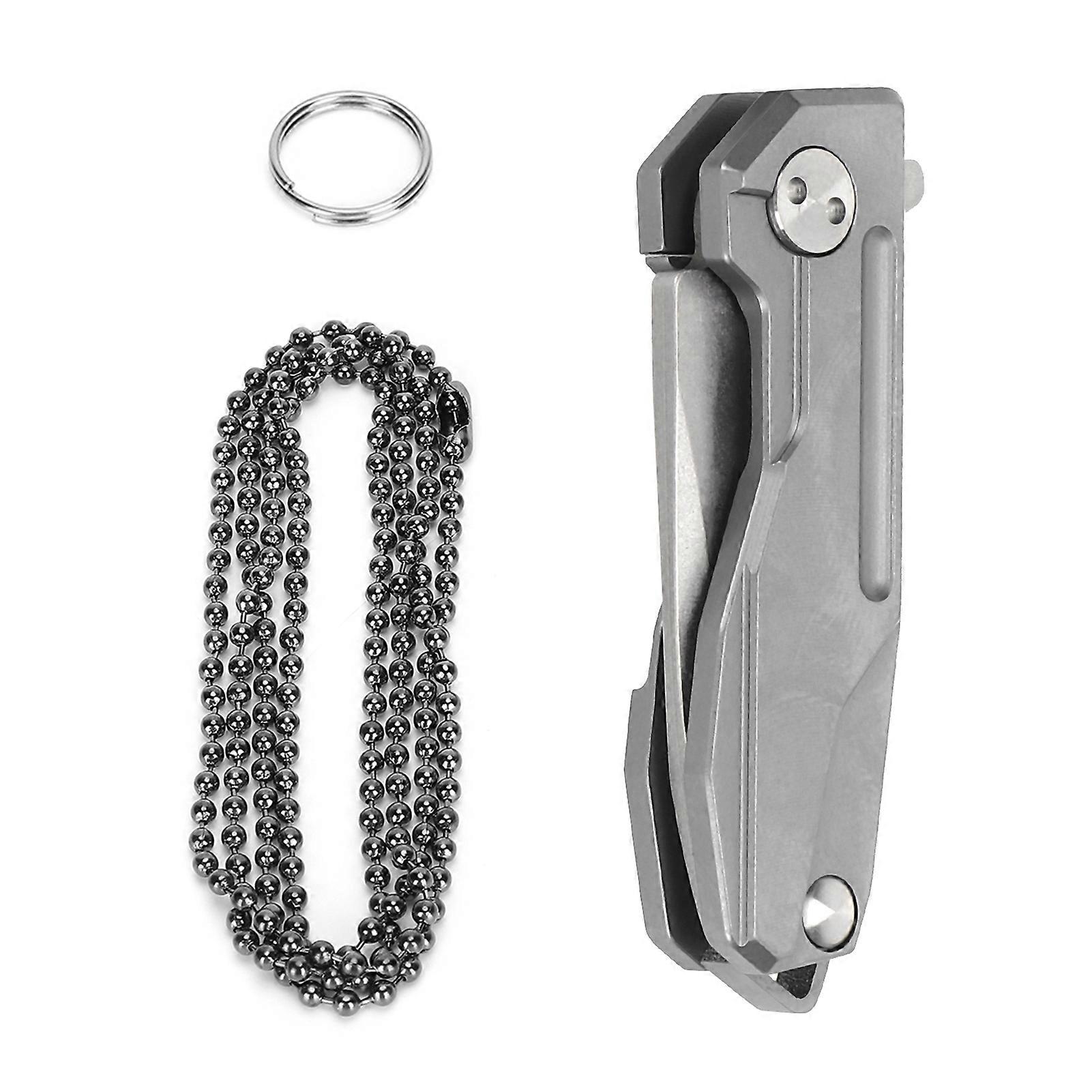 Mini couteau pliant en alliage de titane pour lame D2, couteau de poche avec porte-clés et chaîne, gris