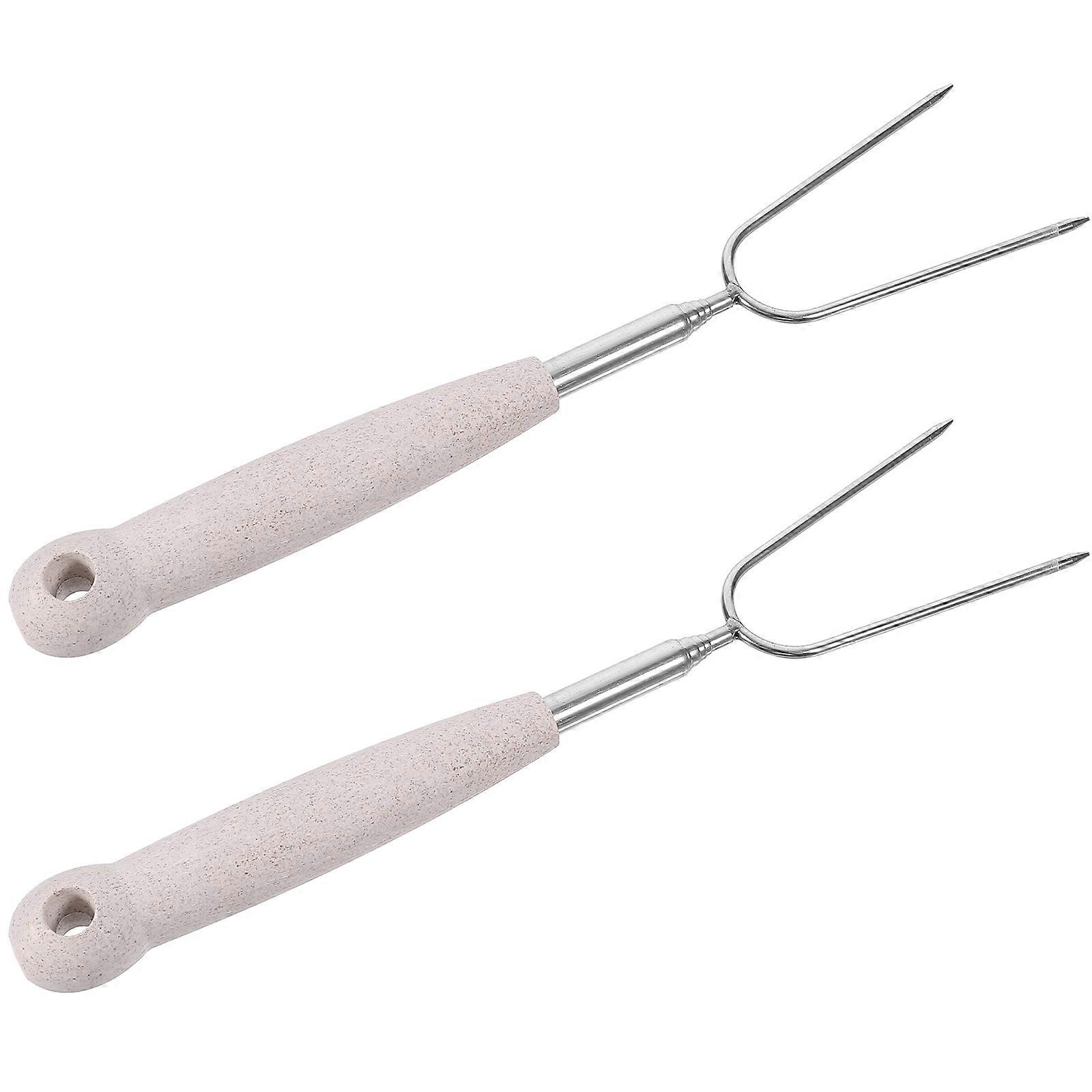Grill Forks Extendable Stainless Steel Bbq Forks Grill Fork Roasting Meat Fork Outdoor Bbq Tool Practical Design 2Pcs