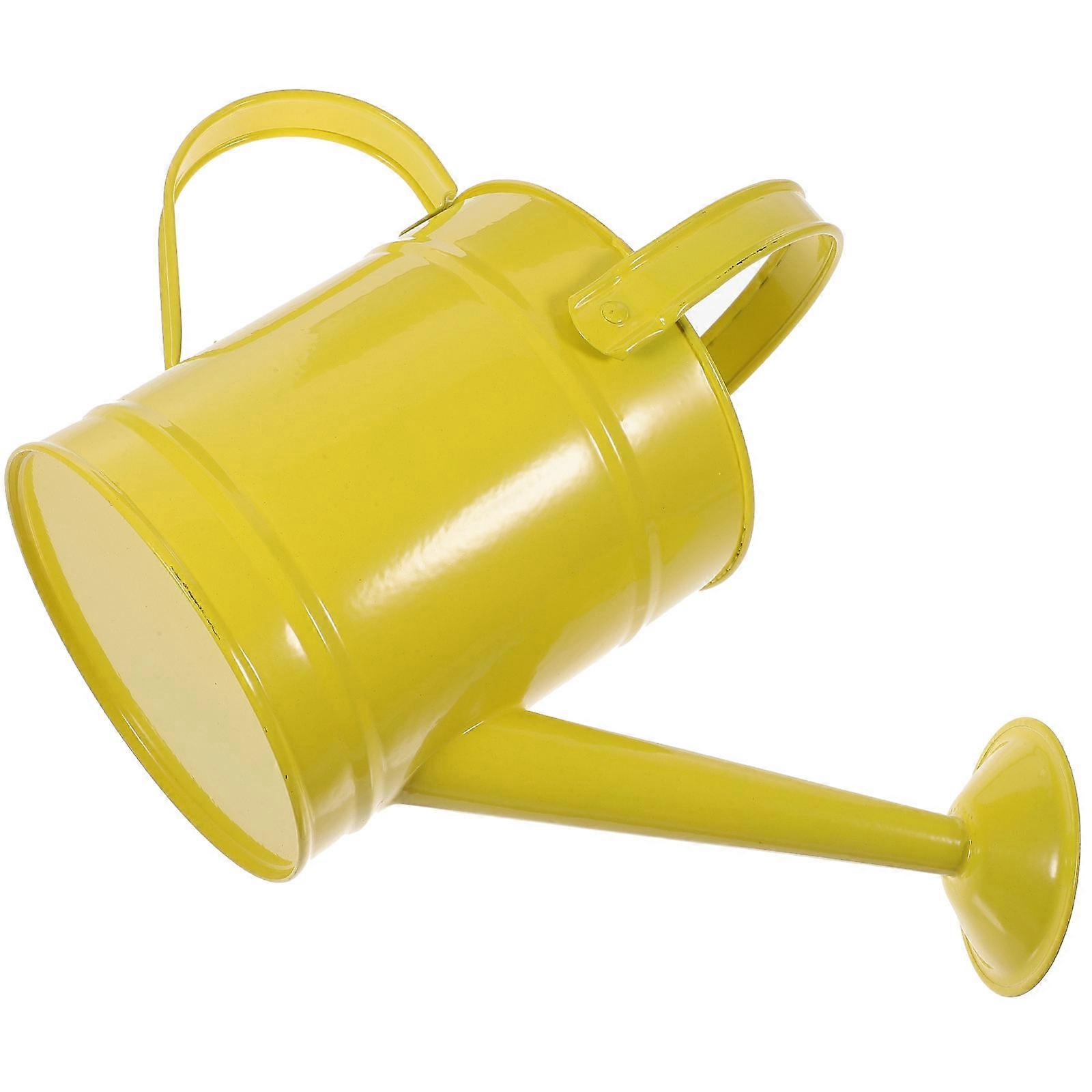 Ergonomic Galvanized Watering Can for Small Plants and Flowers, Durable Yellow Design