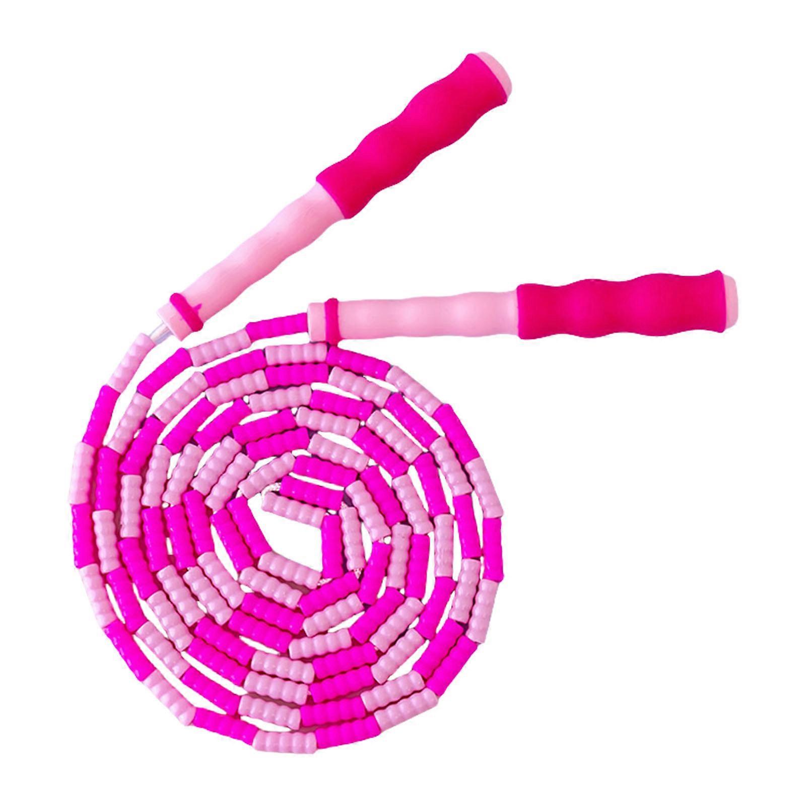 Adjustable Length Jump Rope Colorful Segmented Beaded Skipping Rope Soft Beaded Jumping Rope for Fitness Exercise  Rose red