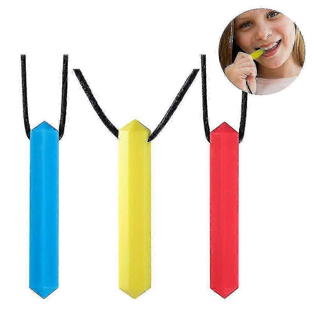3pcs Chew Textured Silicone Crayon Sensory Necklace Toys Pendant Safe