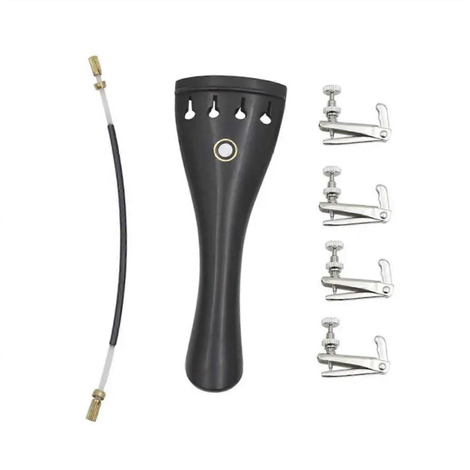 3in1 violin tailpiece for beginners, made of ebony with nylon cord and fine tuners, suitable for 3/4 and 4/4 violins.