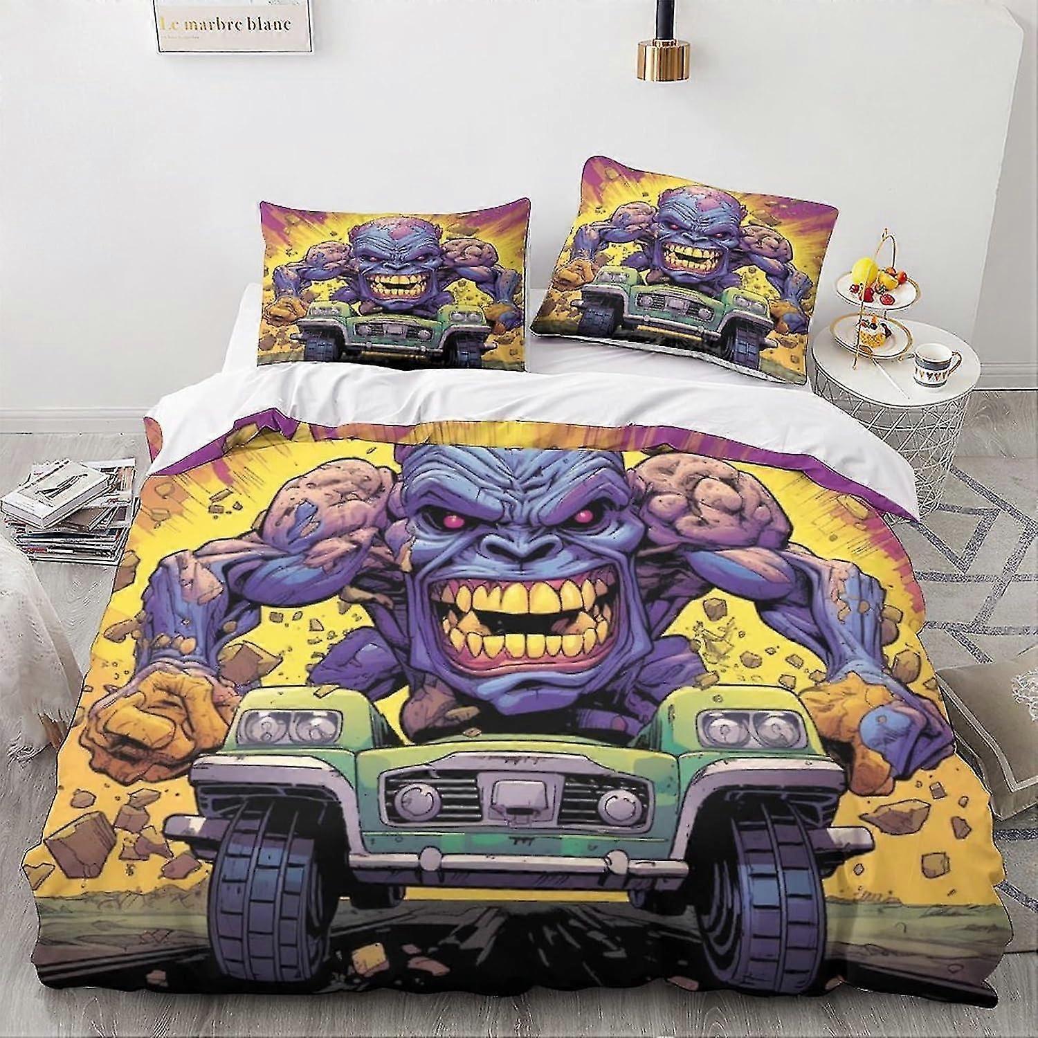Monsters Style 3D Digital Print Cartoon Bedding Sets Vintage Car Print Duvet Cover Sets Soft Microfiber 3Pcs Quilt Cover with Zipper Closure