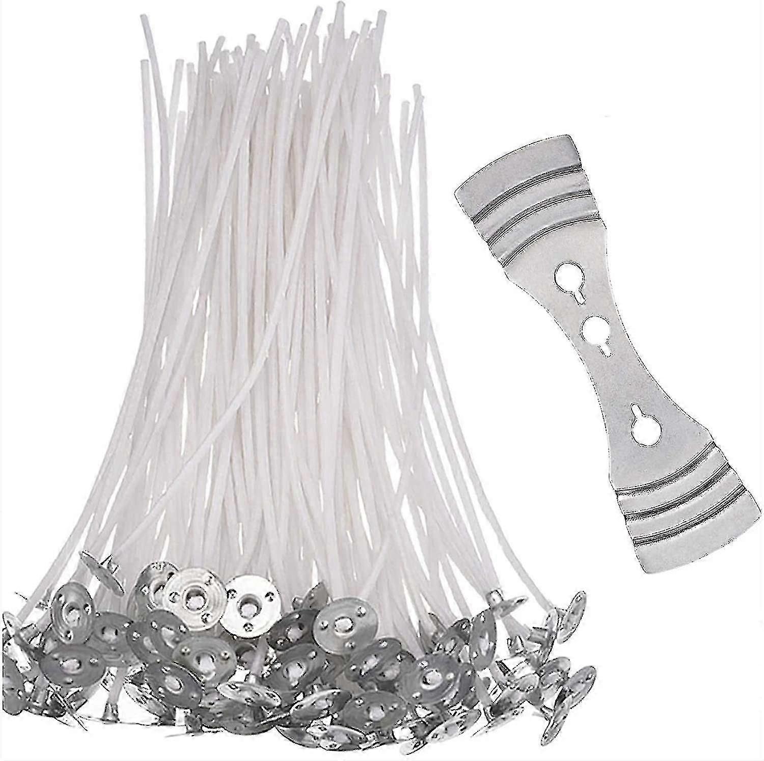 100 Pcs Pre Waxed Candle Wicks 10cm With 1 Stainless Holder For DIY Candle Making Crafts