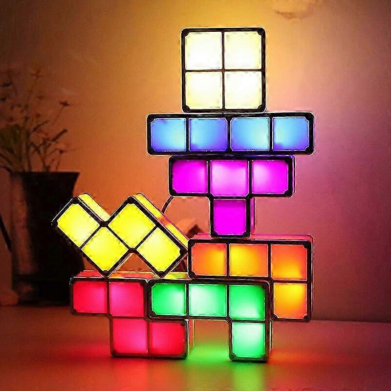 Stackable children's night light, puzzle induction USB desk lamp, DIY tangram puzzle cube lamp (random shape)