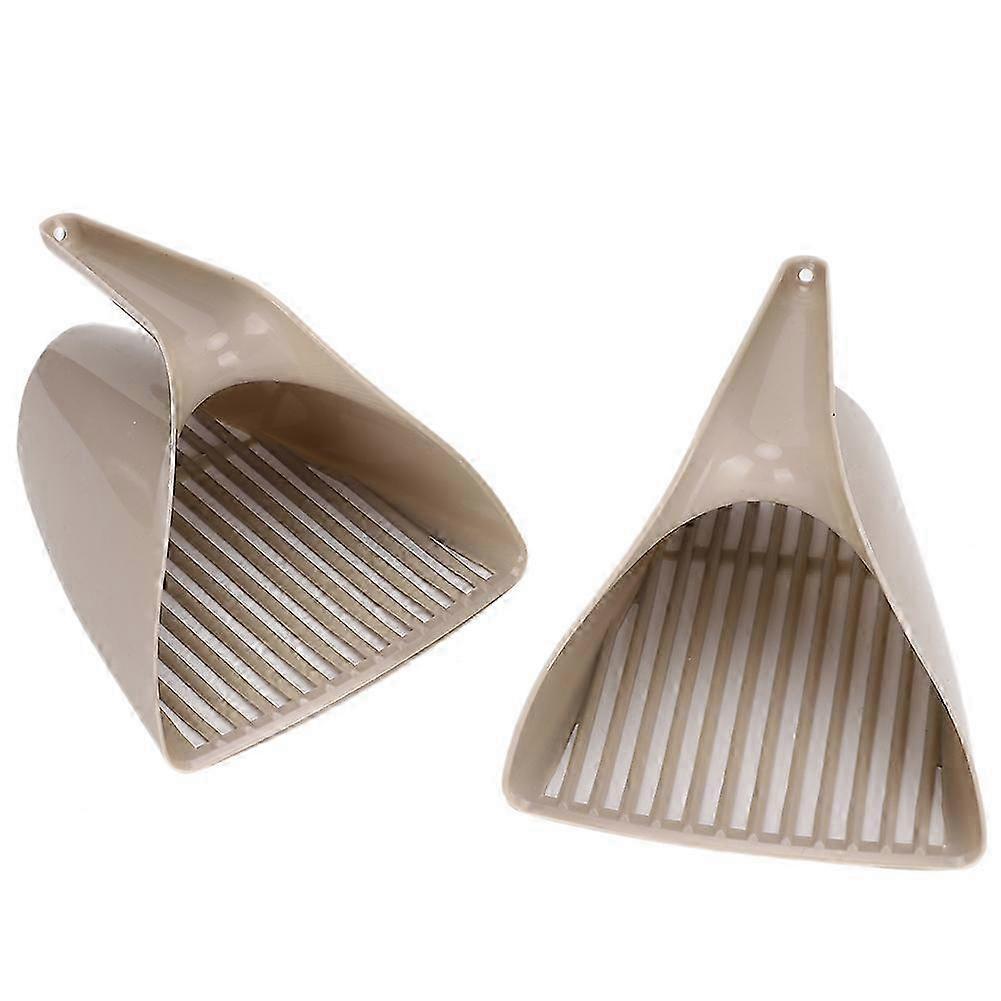2Pcs/Set Cat Litter Boxes Cleaning Tool Plastic Shovel Scoop with Handle Light Brown