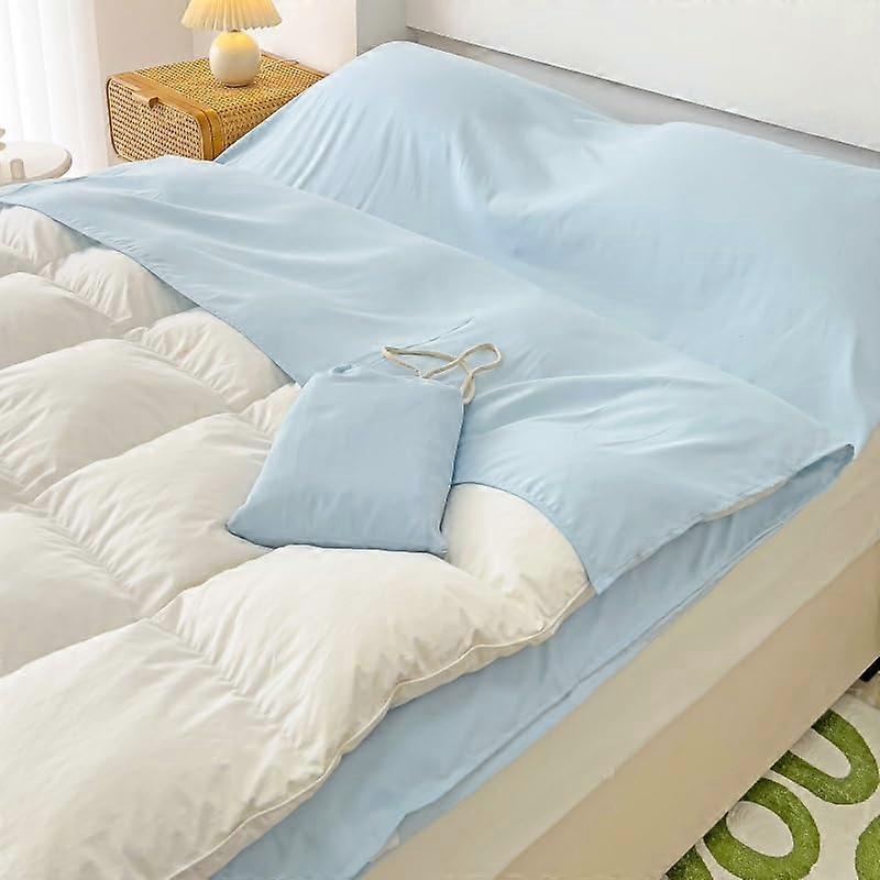 Cotton sleeping bag for hotel bed – lightweight, travel blanket, portable, with zipper, for adults, hiking, camping, blue