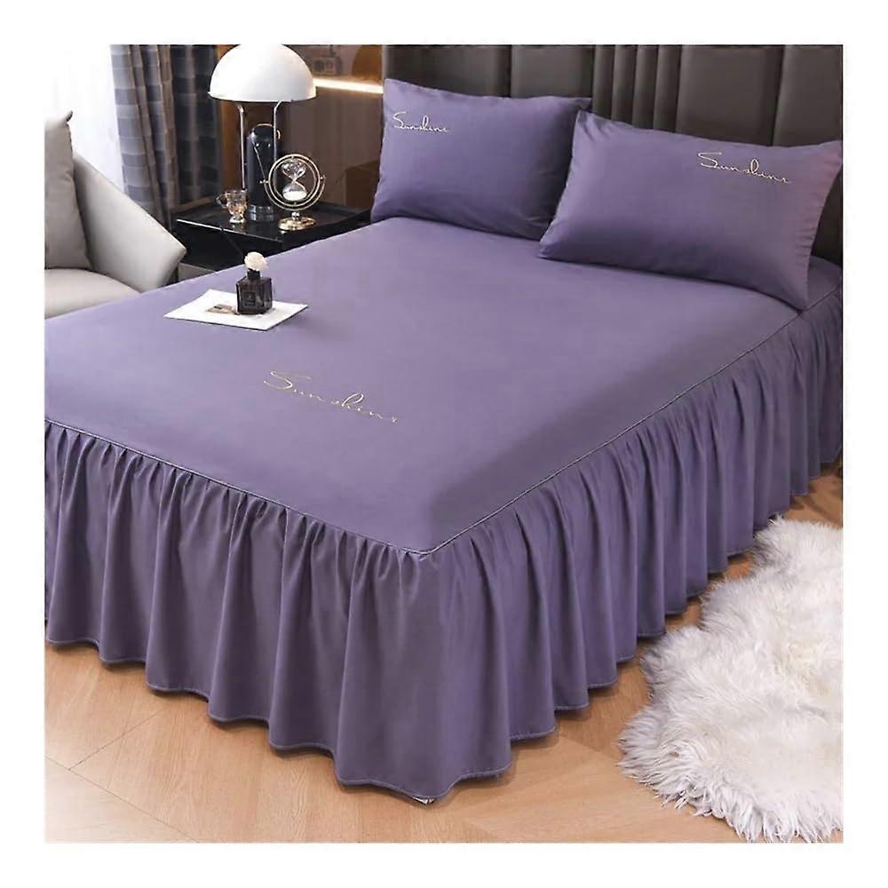 1 x solidcolor bed skirt with four corners and elastic band, embroidered, skirt, Queen/King Size (Tengzhise, 180 x 200 x 45 cm, 1 piece)