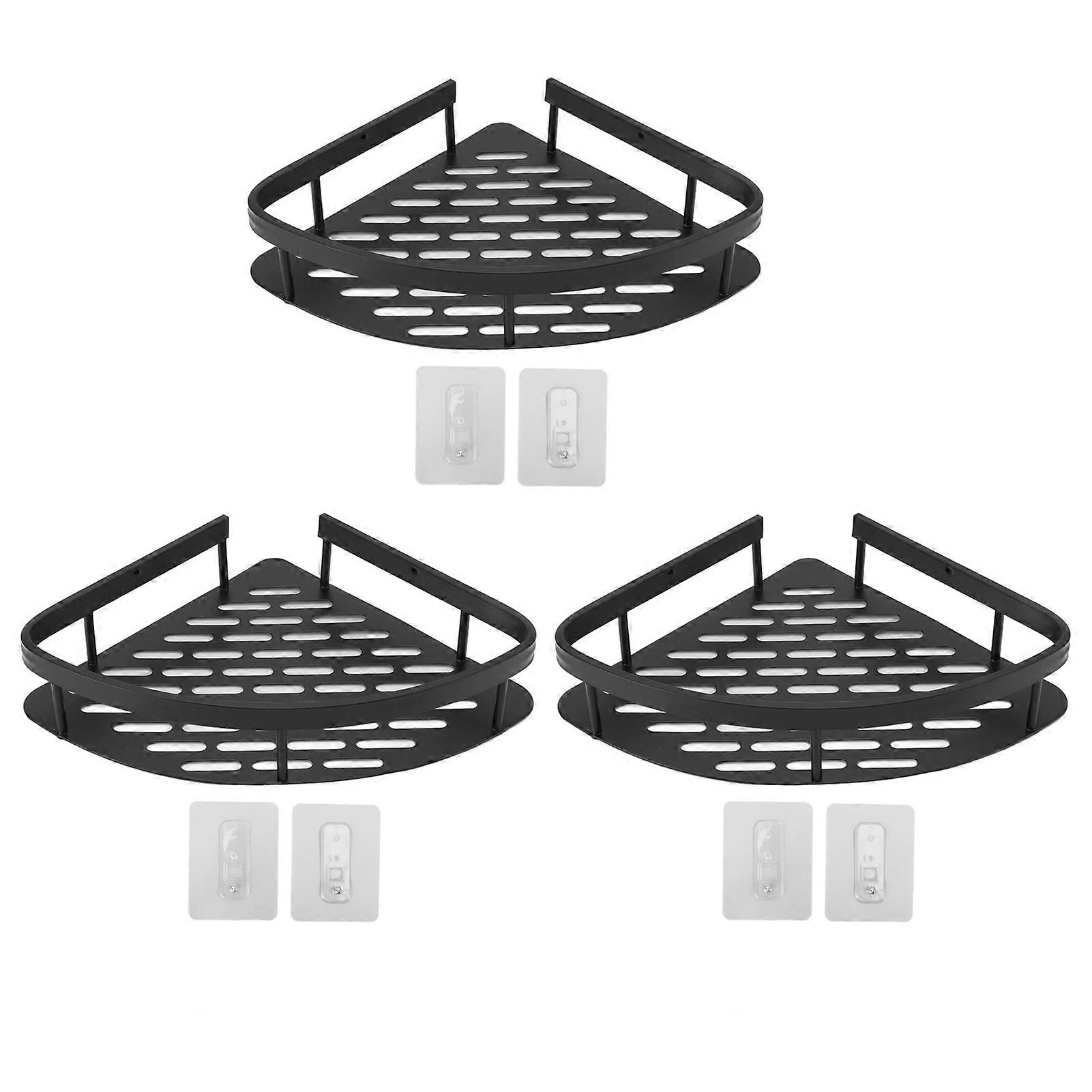Triangular Punch Free Rustproof Aluminum Shower Corner Shelf with Hollow Base for Bathroom Toilet