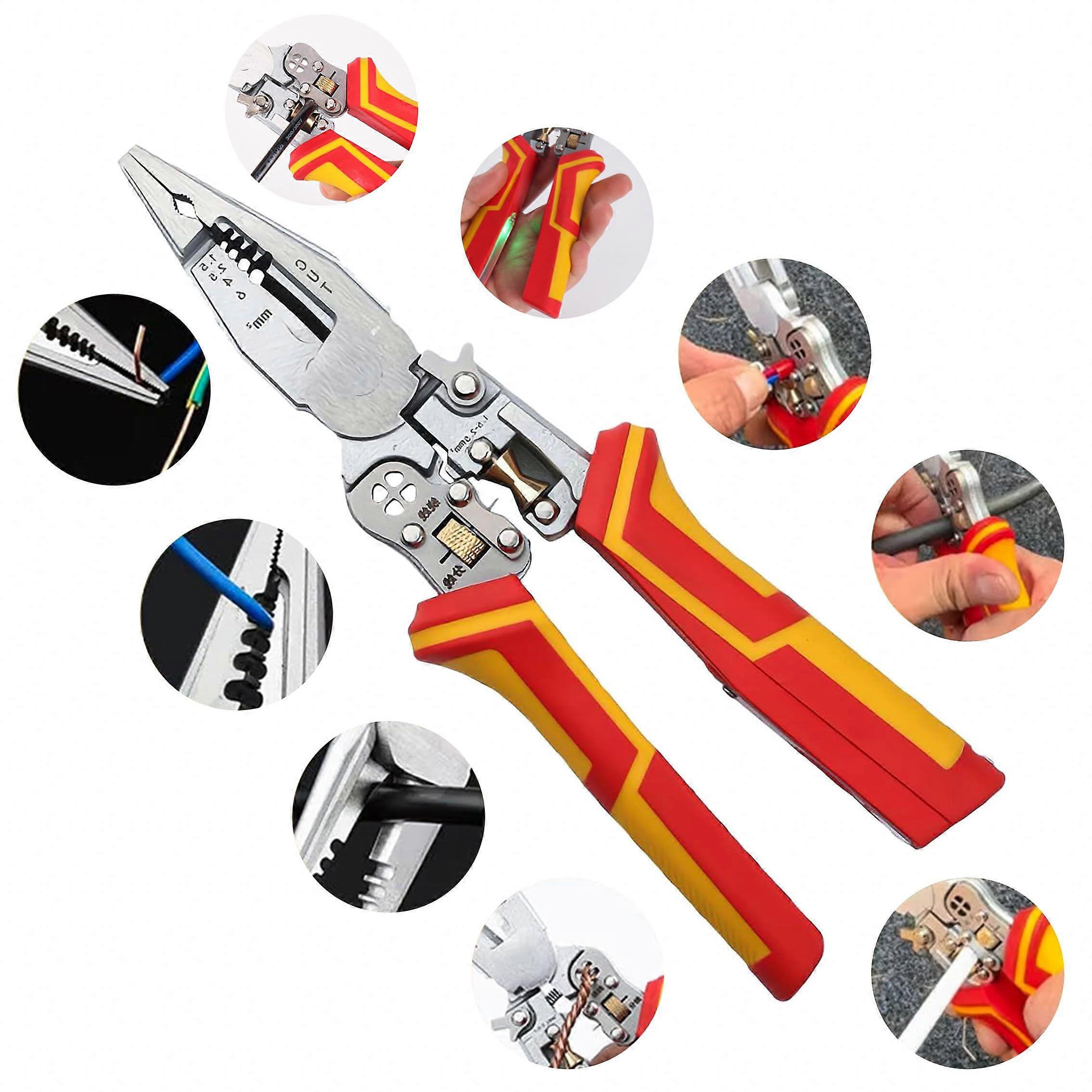 Wire Stripper 9-In-1 Voltage Tester Electrician Tool Pliers Multifunction Crimping Cutting Pulling Winding Splitting