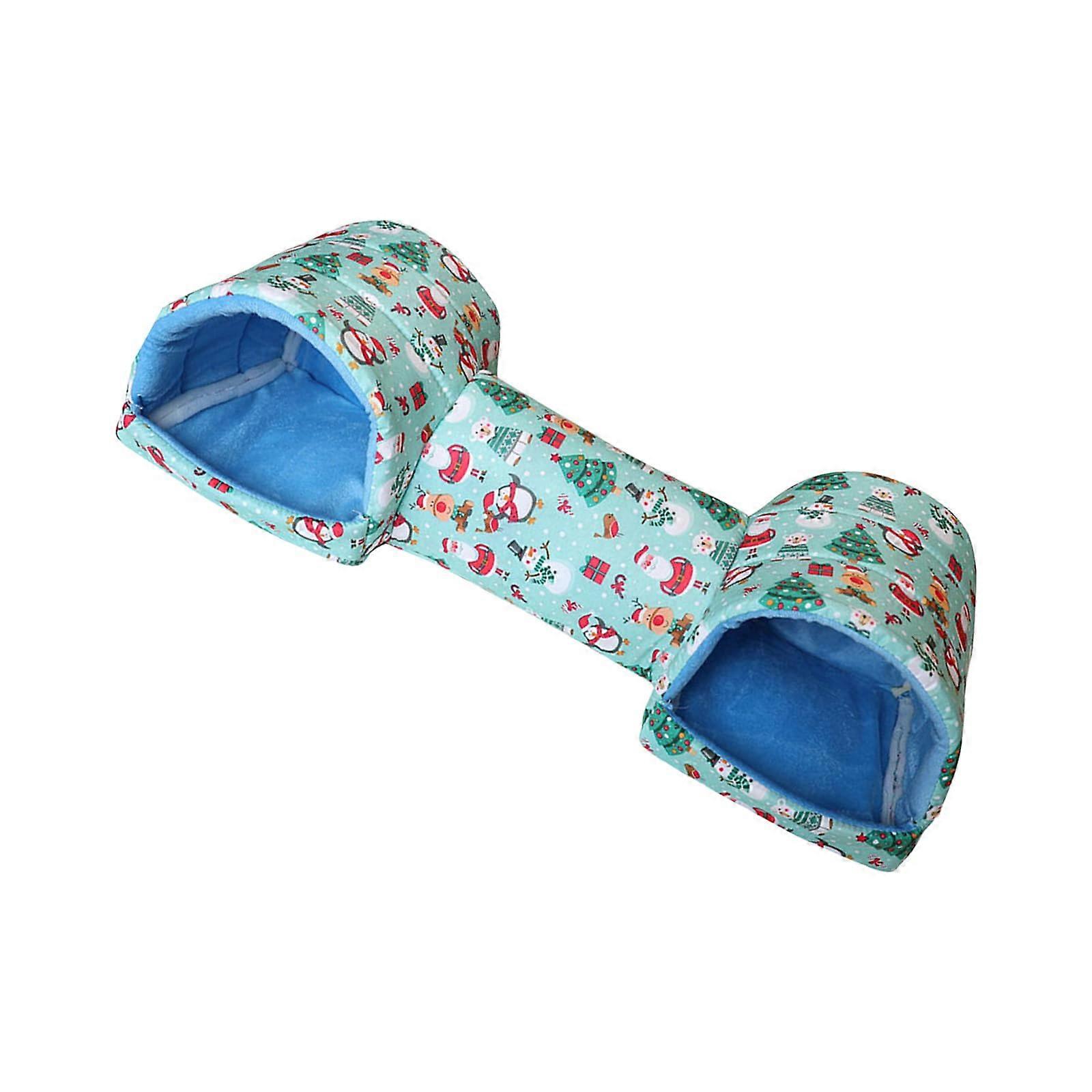 Foldable Pet Cave Bed Tunnel Nest for Chinchillas and Gerbils, Soft Warm, Small Animals, Blue Snowman