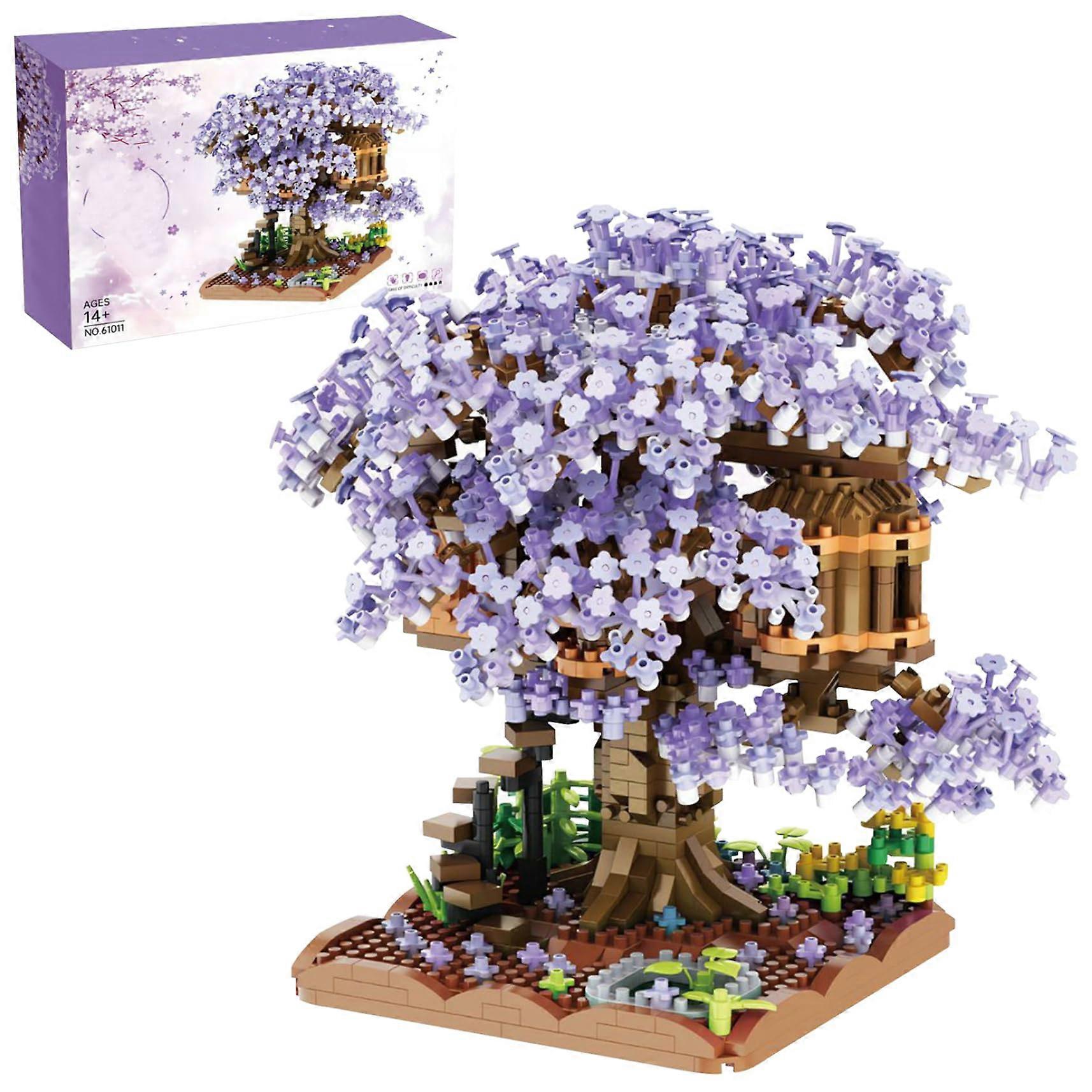 Building Block Sets Cherry Blossom Tree House Plastic Bonsai DIY Mini Blocks Purple Ages 14 And Up Without Light