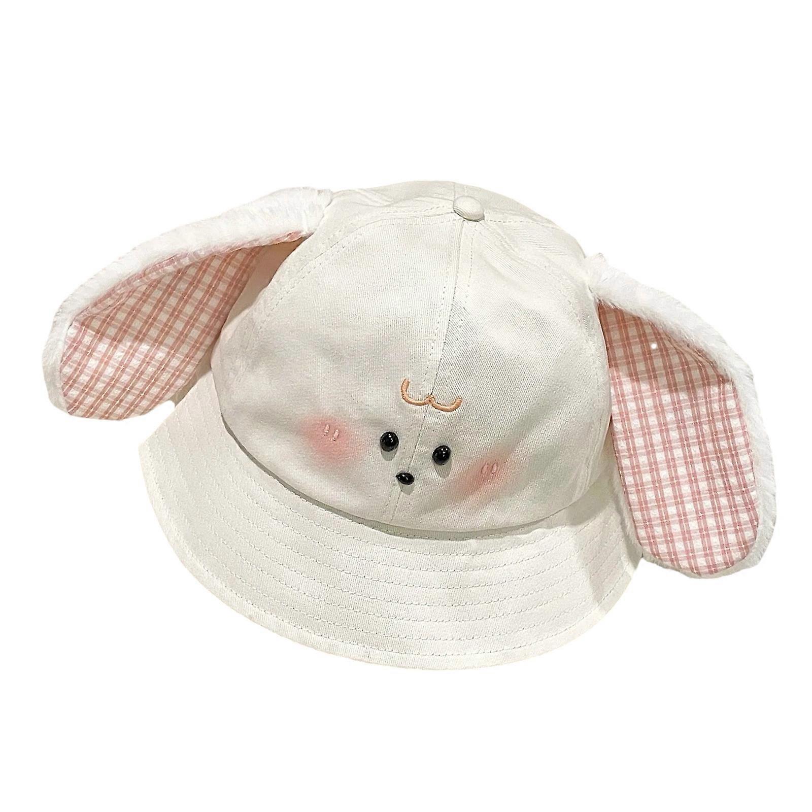 כובע דלי כותנה רך אוזני ארנב רקמה יוניסקס כובע שמש מתכוונן לנשים גברים קיץ חוף יפני כיסוי ראש צבעוני