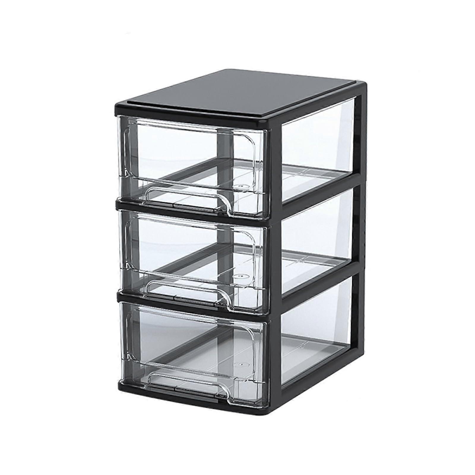 Plastic Desk Organizer with Triple Drawers, Durable Storage Box for Office Supplies, Cosmetics, Glasses - Size and Color Options Available
