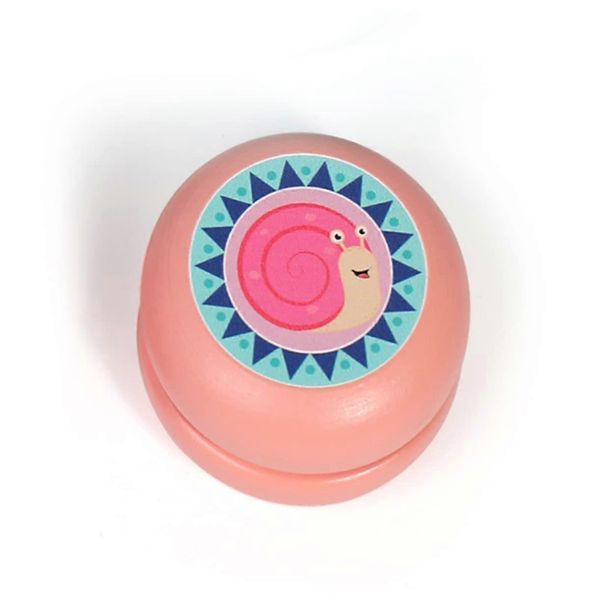 2 pieces of wooden yoyo with fun cartoon animal designs, snail and fox patterns, educational toy for handeye coordination.