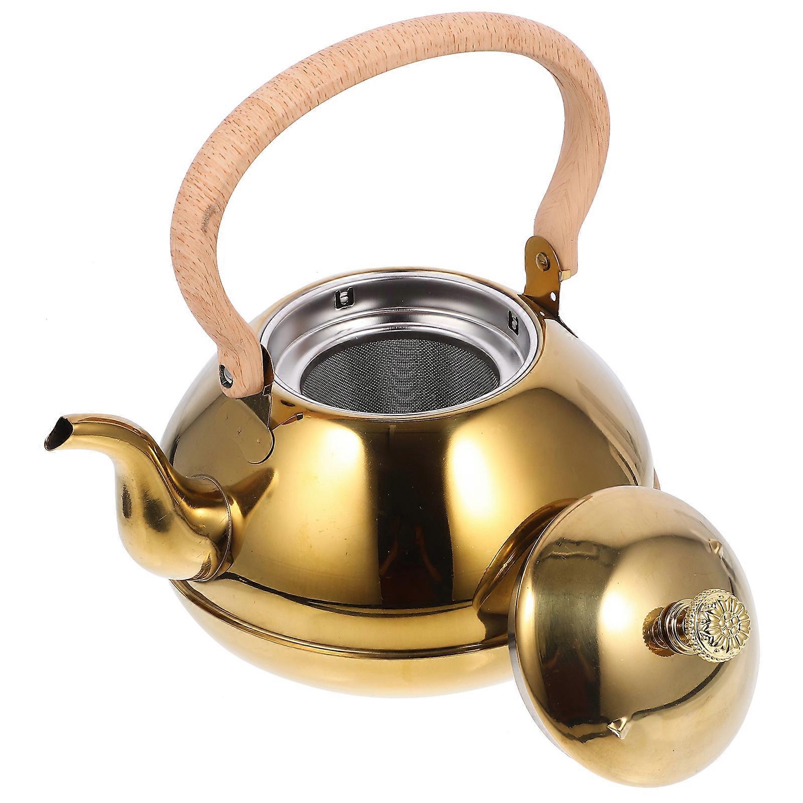 Stainless Steel Teapot with Handle for Home Golden Color and Classic Design 1.2L Capacity