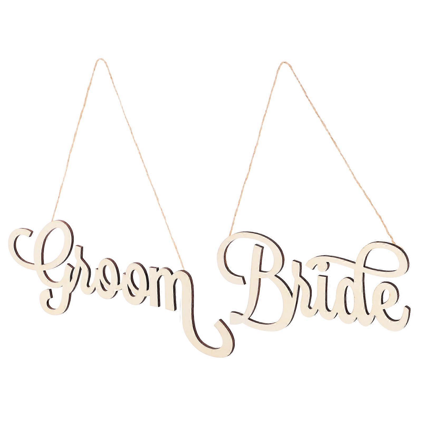 Wooden Hanging Decor with Hollowout Letter Design for Home Decoration Beige 2 Pieces