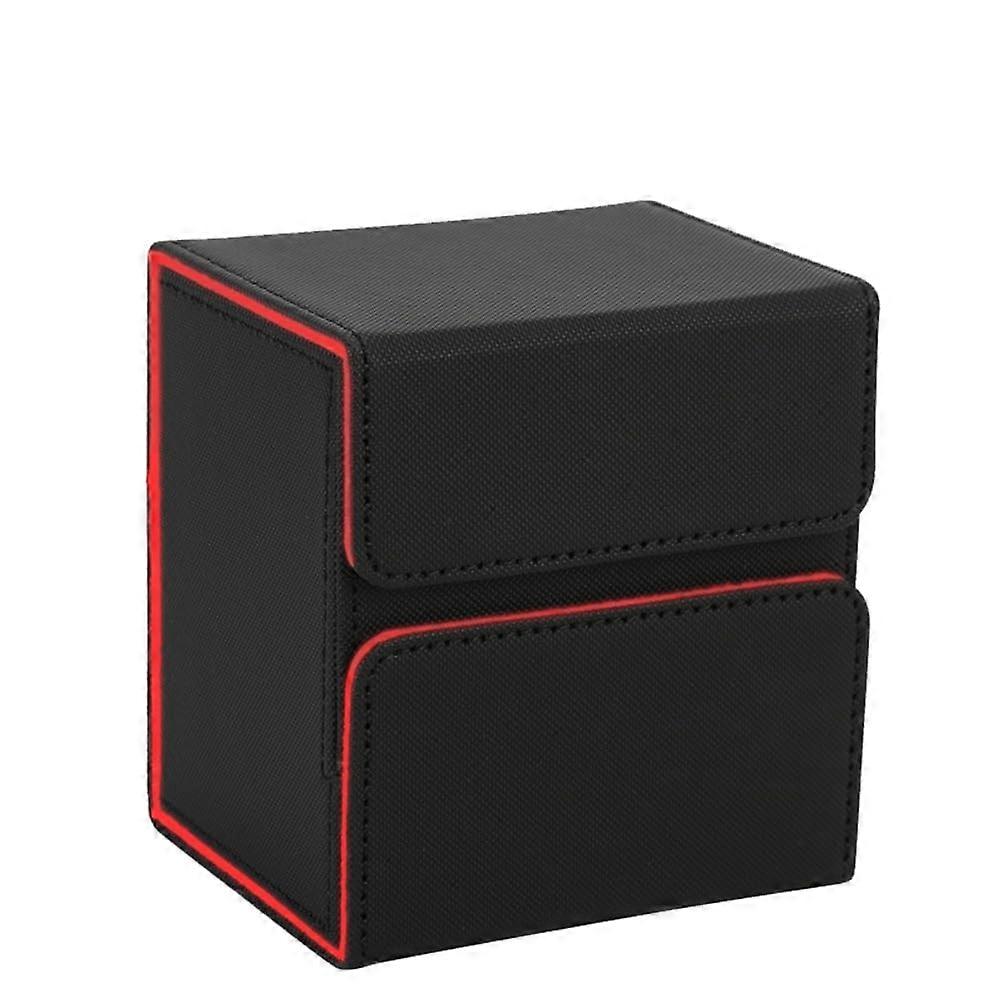 Card storage box with dice compartment, collectible card case for storing playing cards with cover, durable blackred