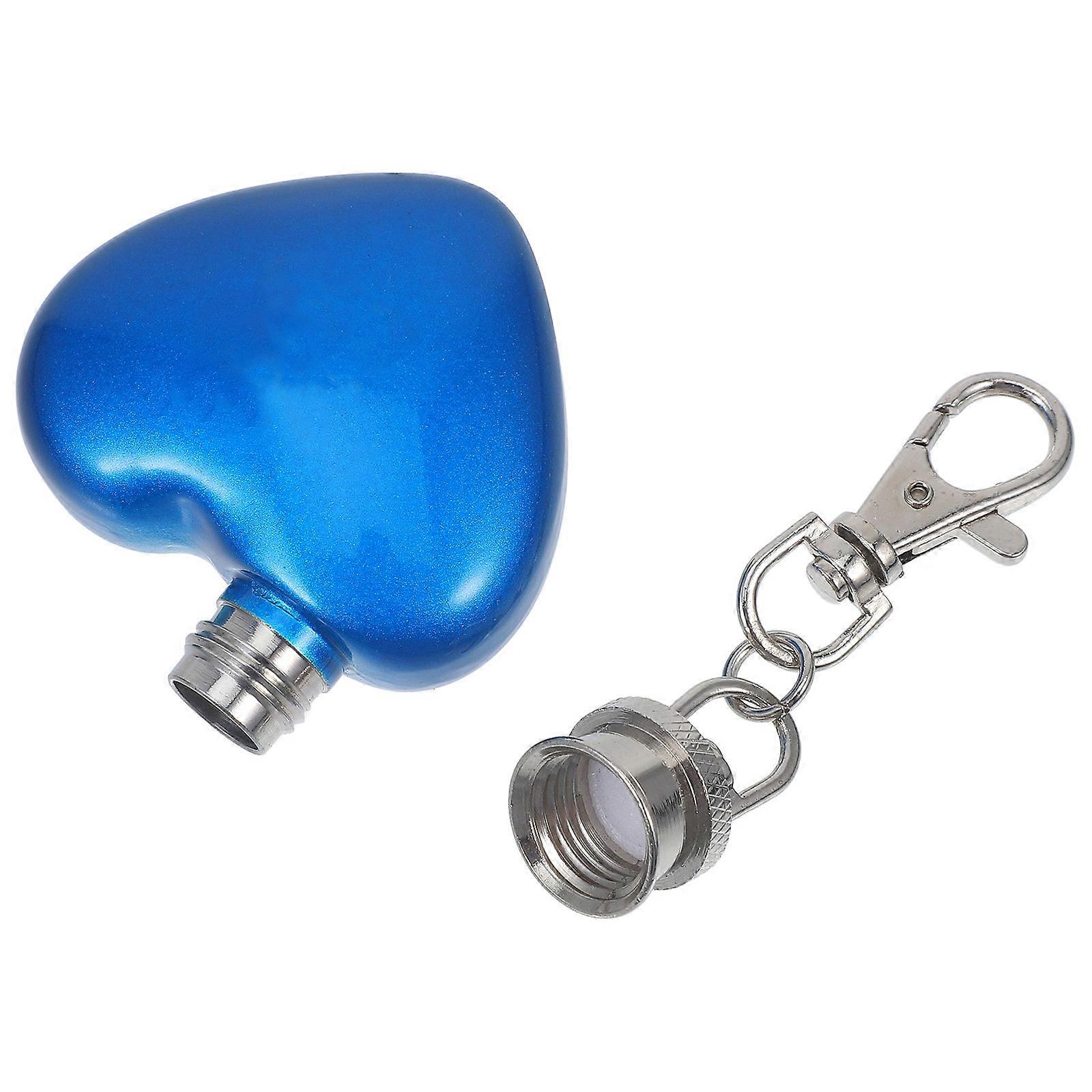 Heart Shaped Bottle Mini Flask Keychain Portable Water Container Mirror Finish Adults 1Oz 1Set