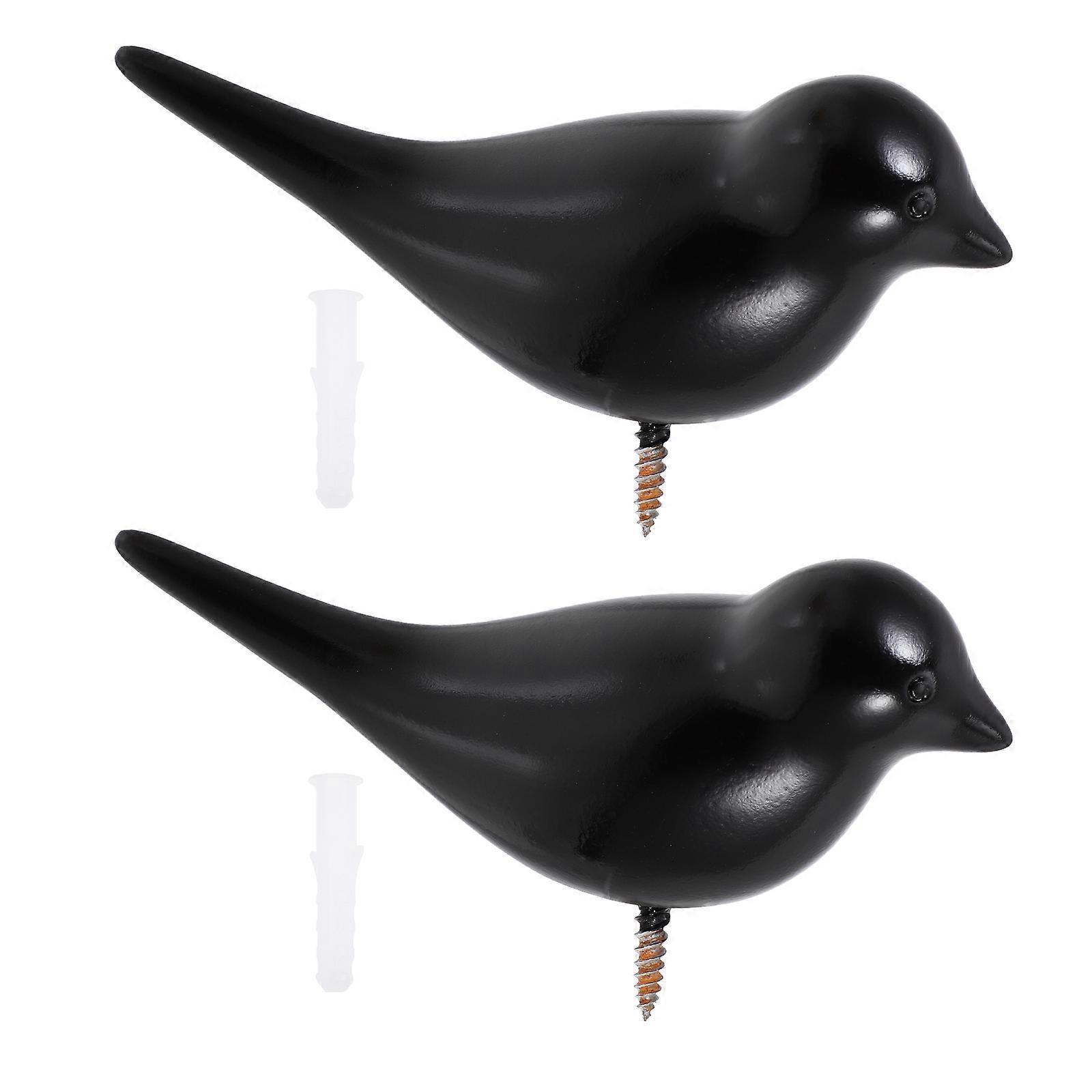 Bird Shaped Wall Mount Hooks for Home Use Black Resin Material 2 Pcs