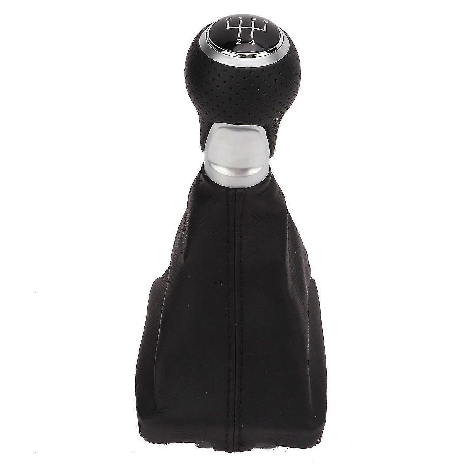 5 Speed PVC Leather Gear Stick Shift Knob Boot Gaiter Set for Compatible A6 C6 2004-2011 Silver Ring