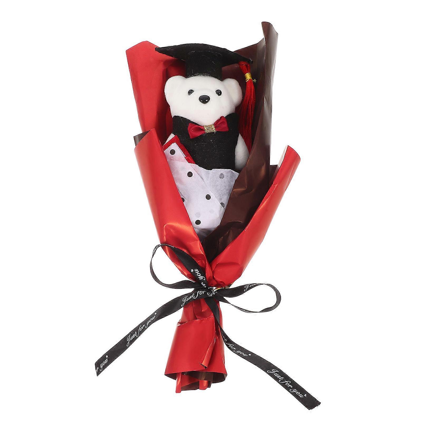 Charming Bear Shape Graduation Bouquet Featuring Artificial Flowers Ideal For Graduation Party And Photography Sessions With Adorable Design 1Set