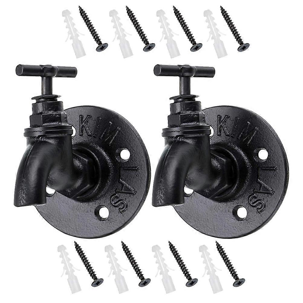 Black Iron Decorative Hooks for Storage Sturdy and with Industrial Style 2 Pieces
