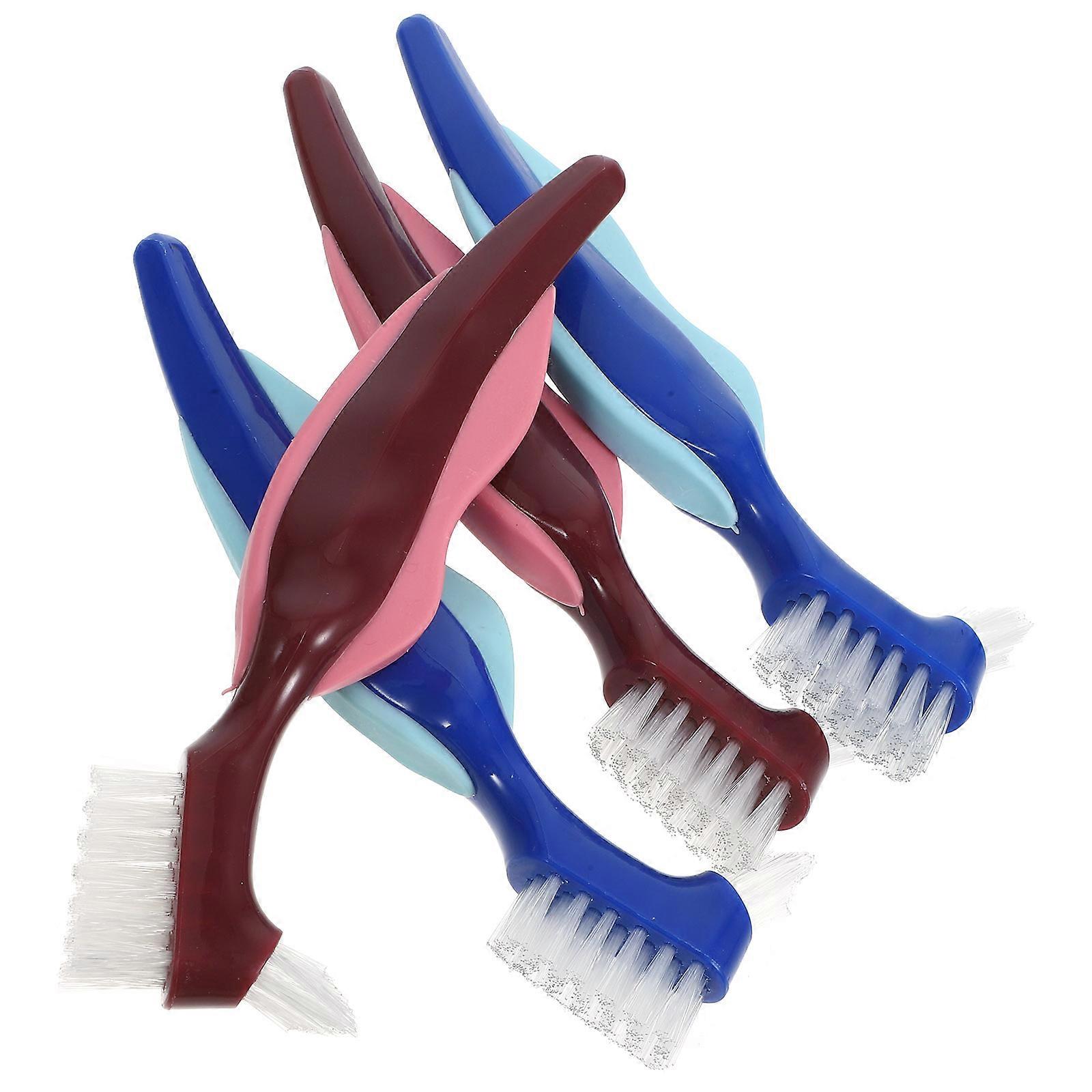 Denture Brush with Double Sided Design for Thorough Cleaning 4pcs Travel Size Assorted Color