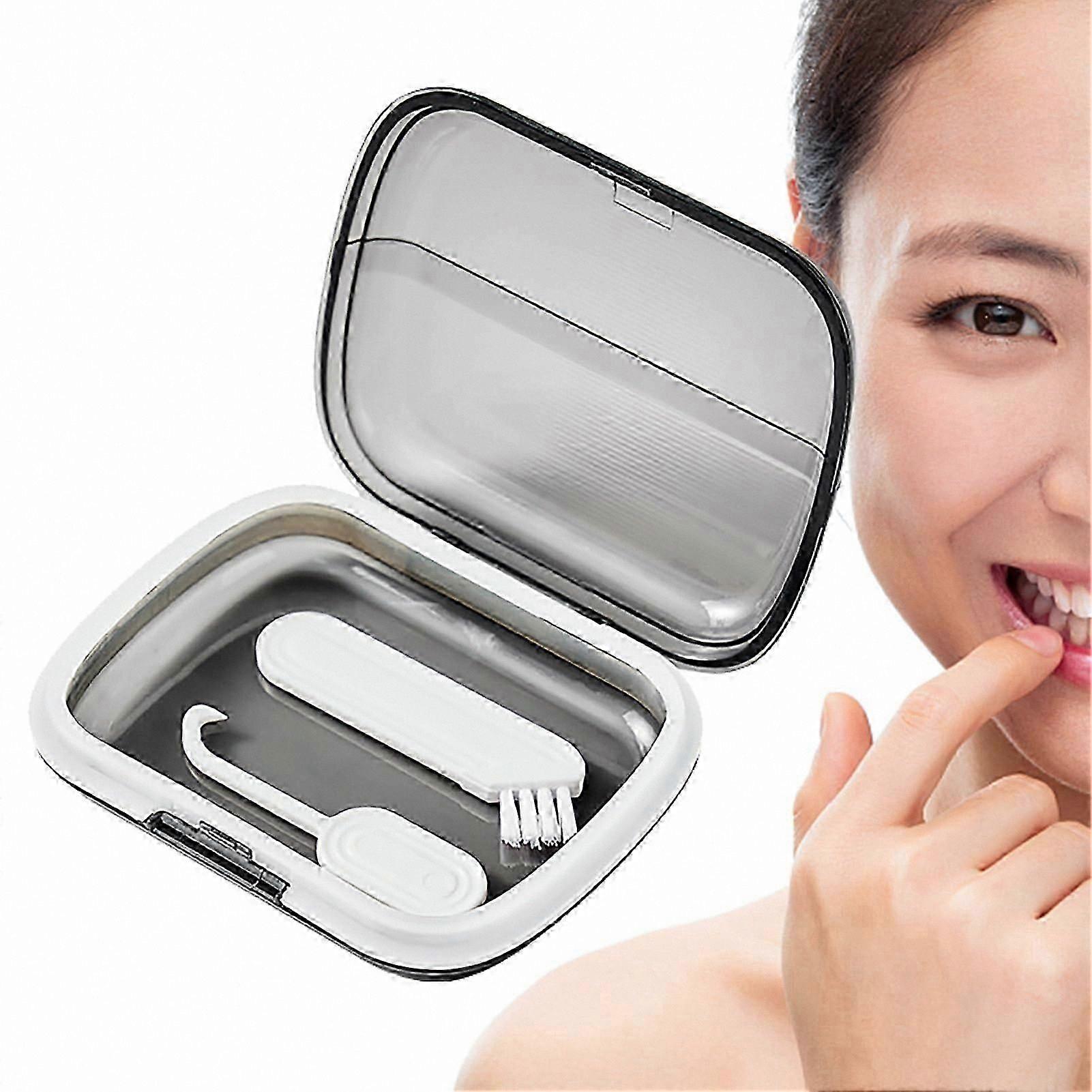 Slim Retainer Case with Lid Hinge | Compact Container for Invisible Teeth Aligners and Denture Cleaning Storage