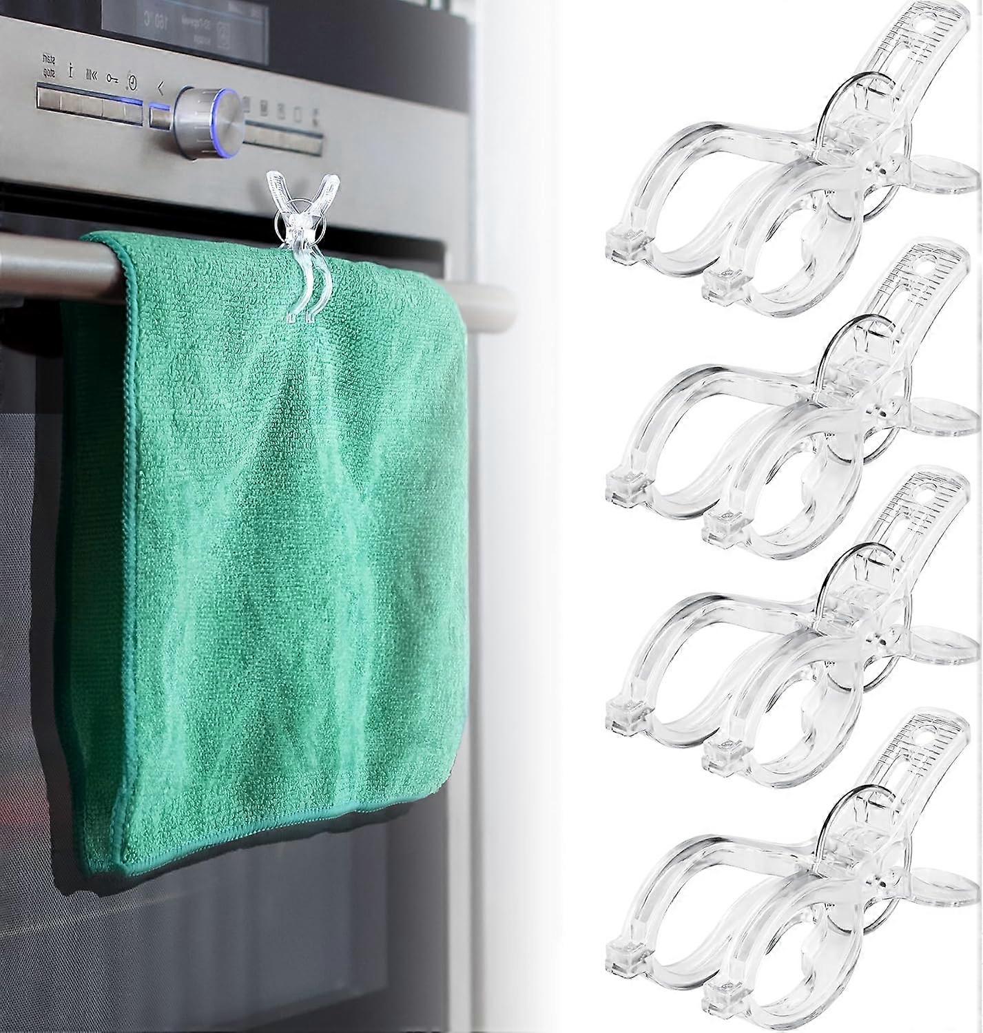 4-Pack Clear Spring-Loaded Kitchen Towel Clips, Anti-Slip Design