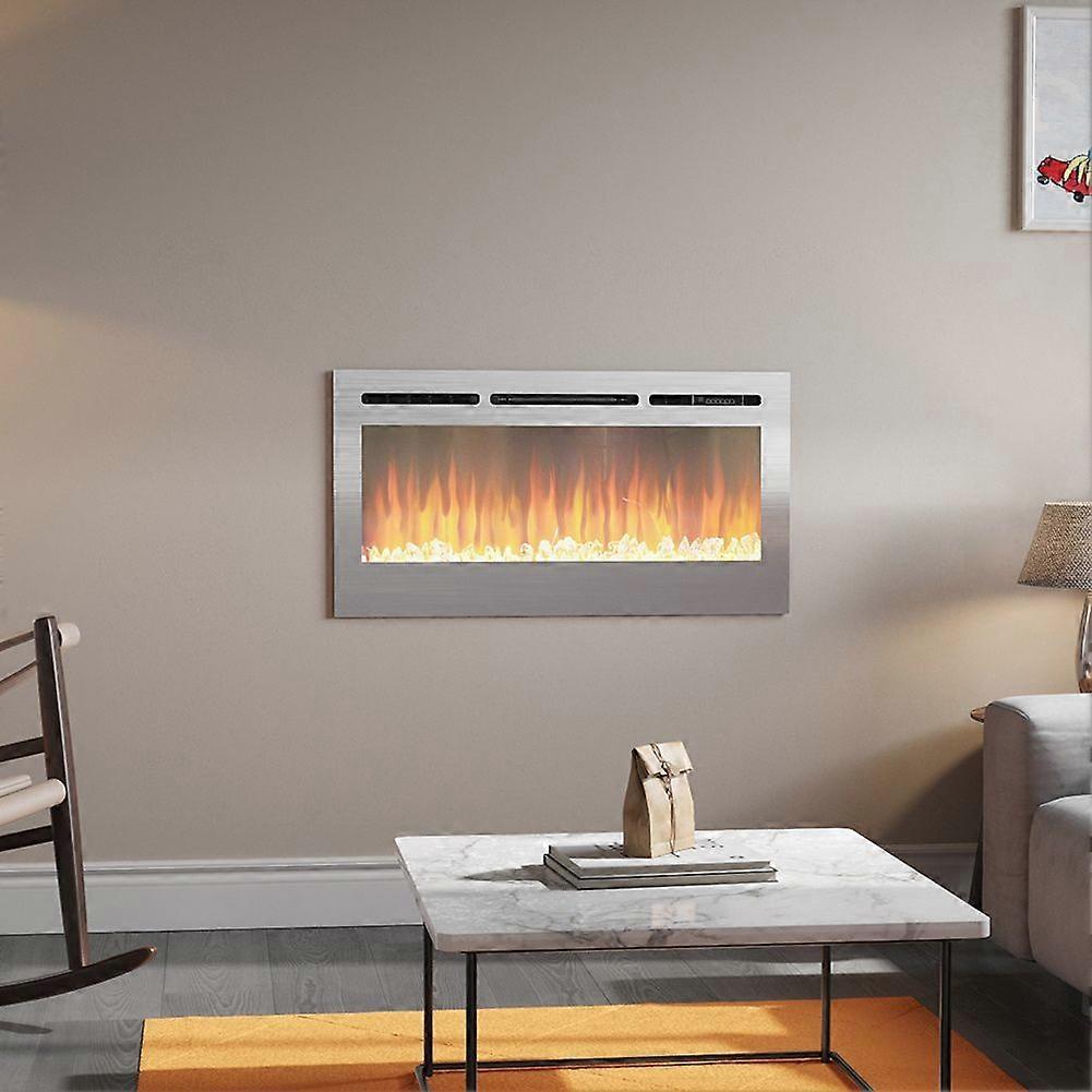 40 Inch LED Wall Mounted Inset Electric Fireplace - Silver