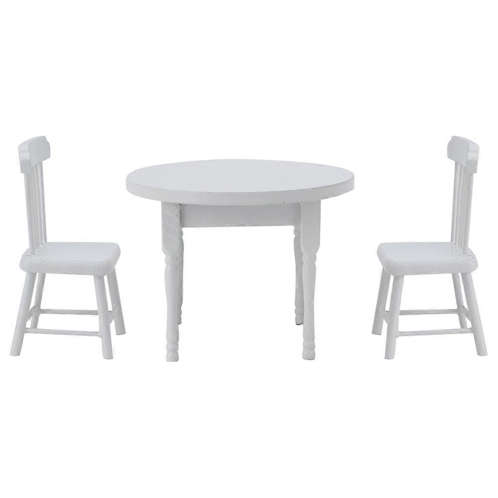 1:12 Miniature Wooden White Dining Table and Two Chairs Kitchen Furniture Set Dollhouse Accessories3pcs/Set of Table Chair