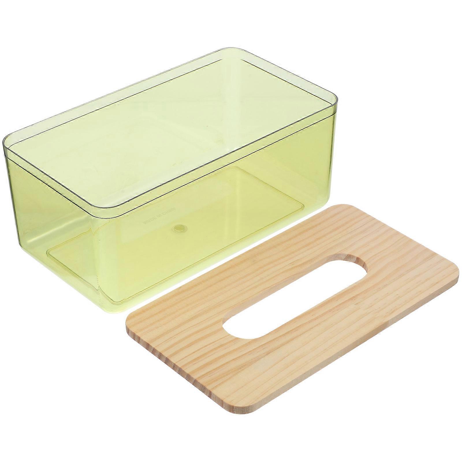 Tissue Box Green with Elegant Wooden Lid for Storage and Desktop Decoration