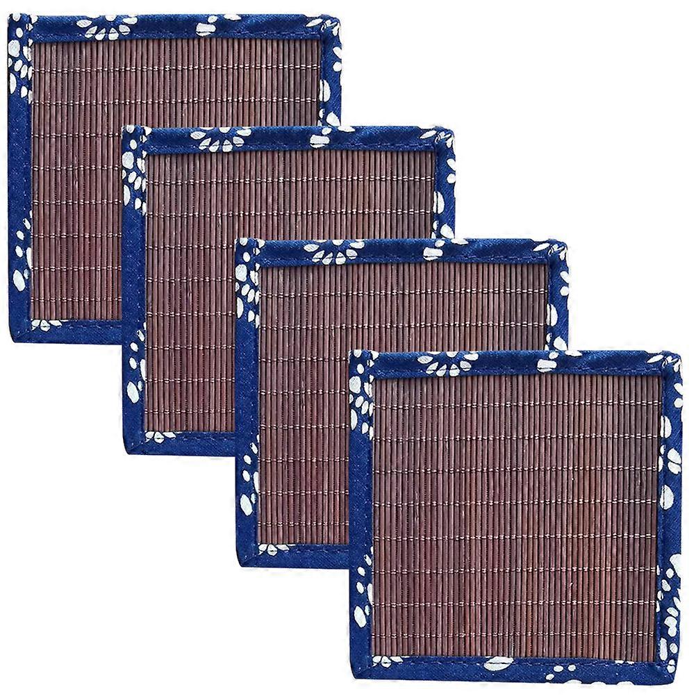 Bamboo Coasters with Cloth in Coffee Color for Home Use Prevent Heat and Scratches 4 Pieces