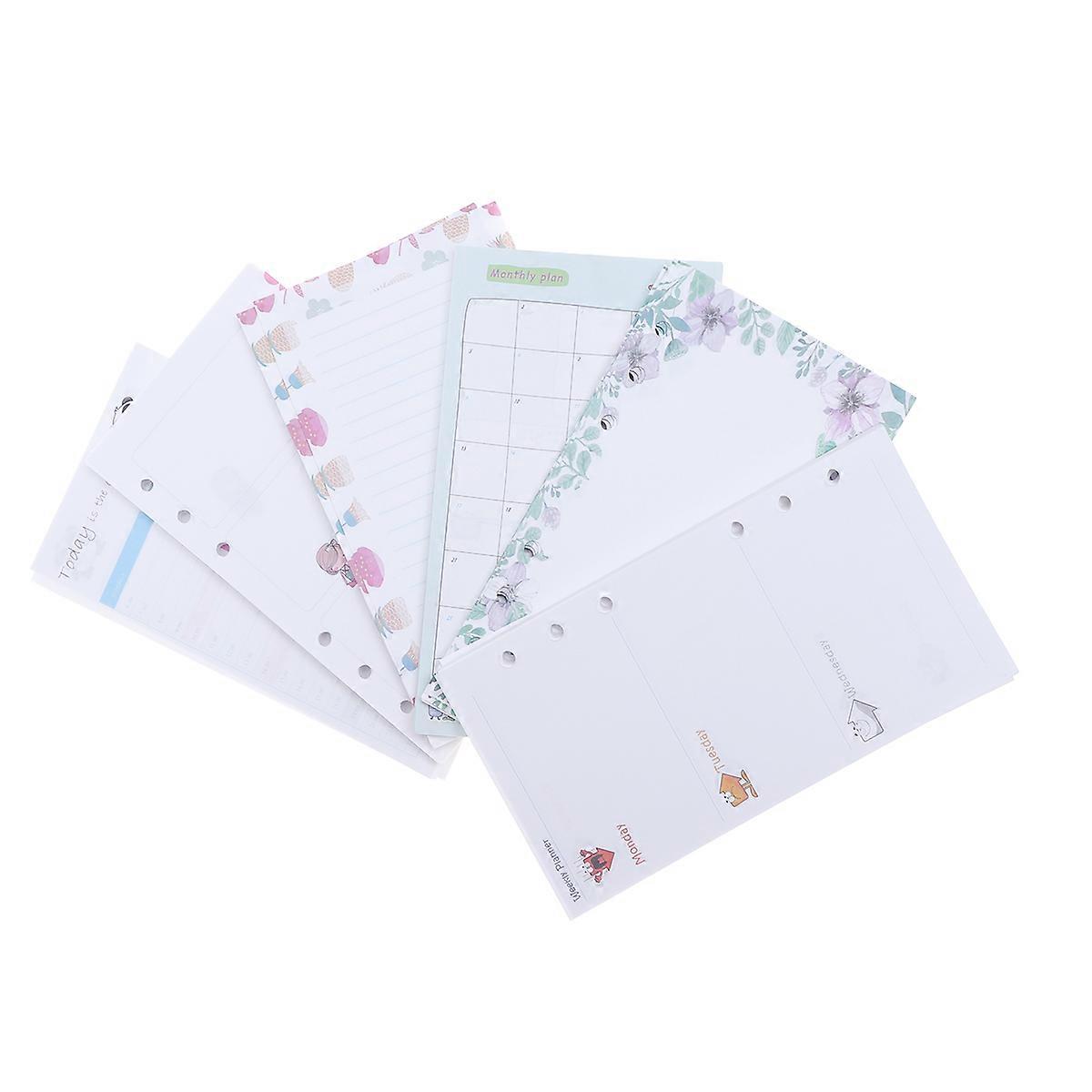 A6 Standard Loose-Leaf Notebook Refills For Office Writing Assorted Color 6-Hole Punch 6Pcs