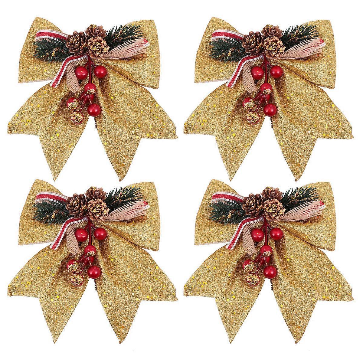 Christmas Tree Ornament 4Pcs Cone Bow Decorations Ideal For Christmas Celebration Home Decoration