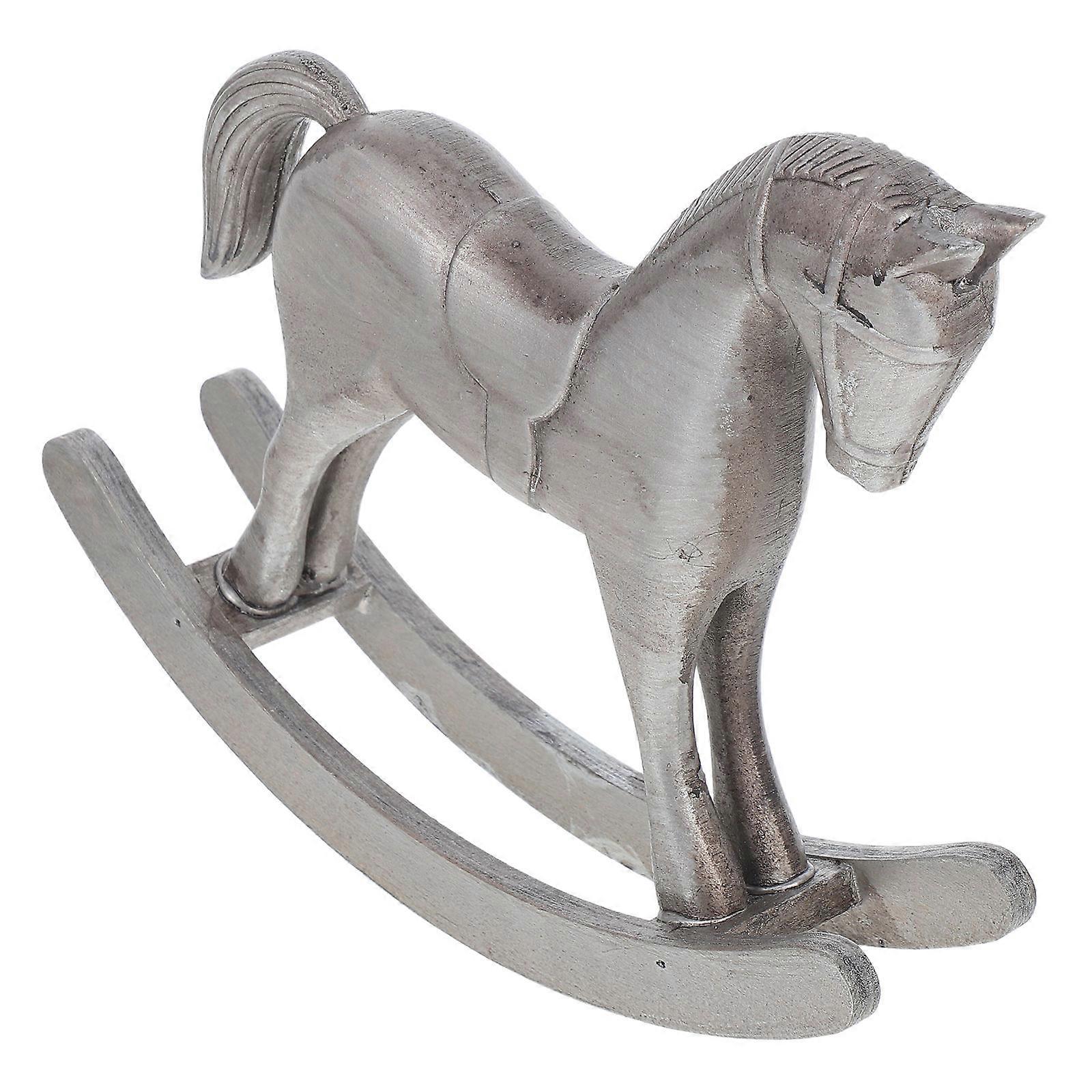 Retro Wooden Rocking Horse Figurine for Home Office Desk Decor – Rustic Handcrafted Ornament Symbolizing Success and Perseverance